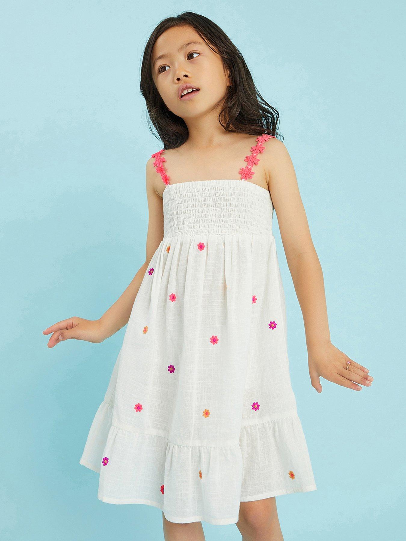 Accessorize Girls Embroidery Flower Dress - White