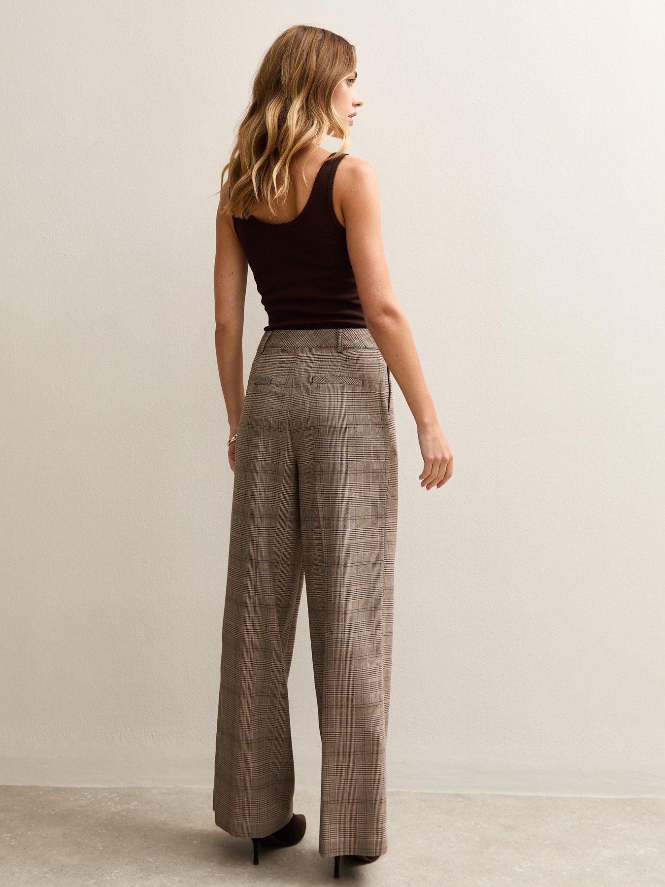 stillFront image of new-look-brown-checked-wide-leg-pleat-front-trousers