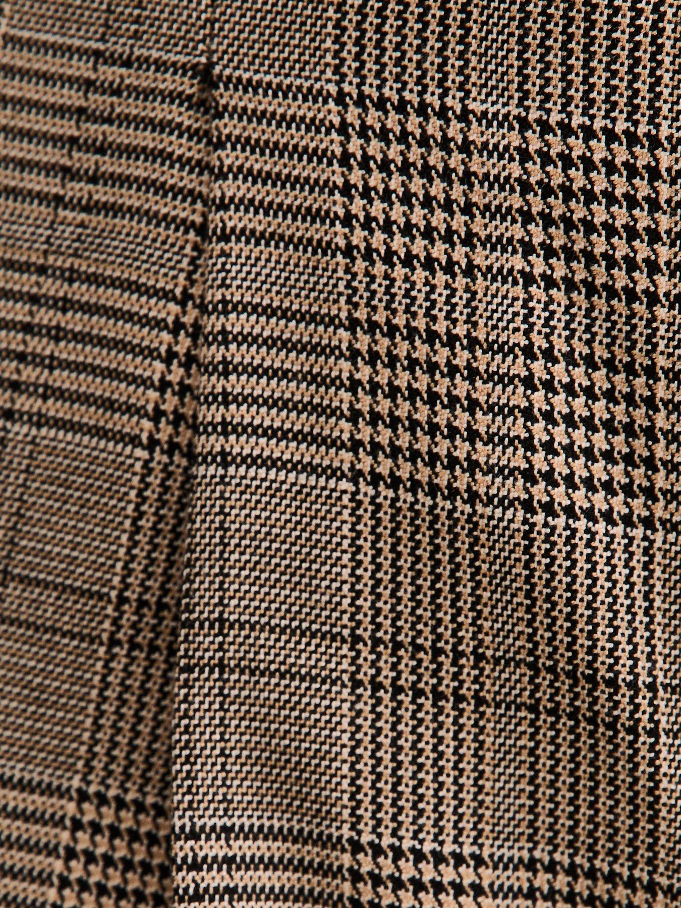  image of new-look-brown-checked-wide-leg-pleat-front-trousers