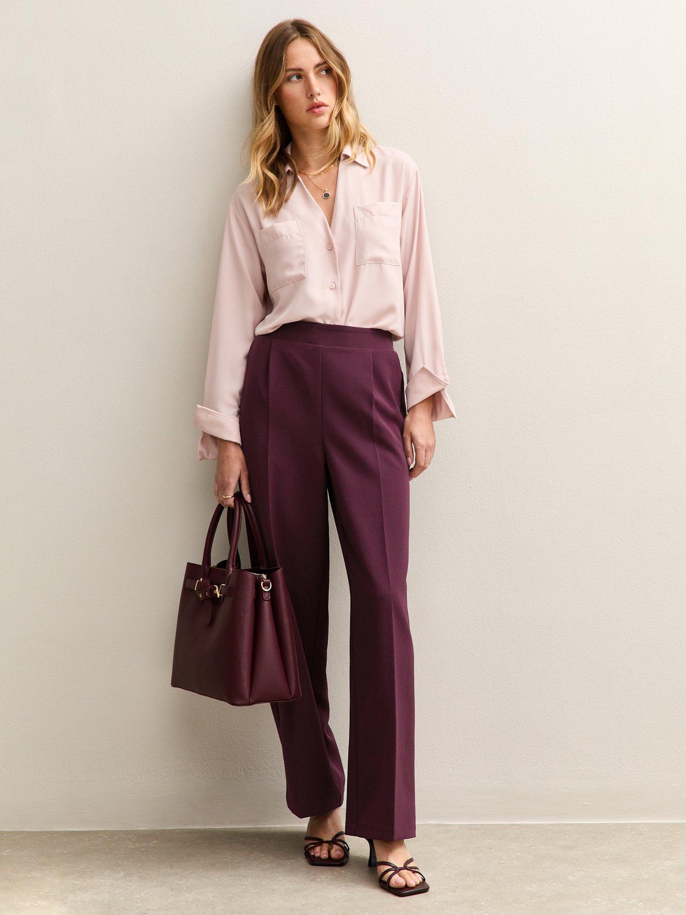  image of new-look-pull-on-wide-leg-trousers-burgundy