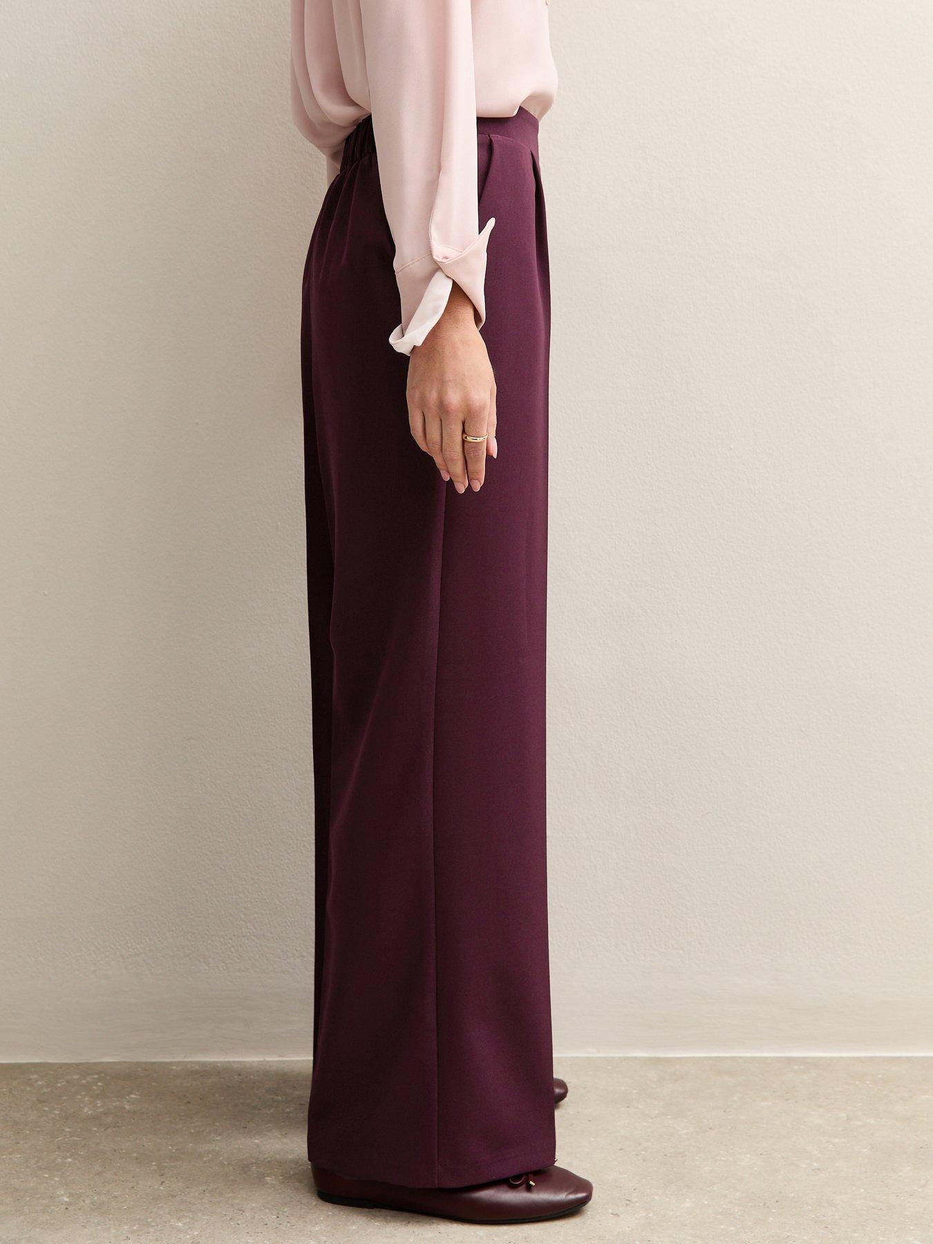  image of new-look-pull-on-wide-leg-trousers-burgundy