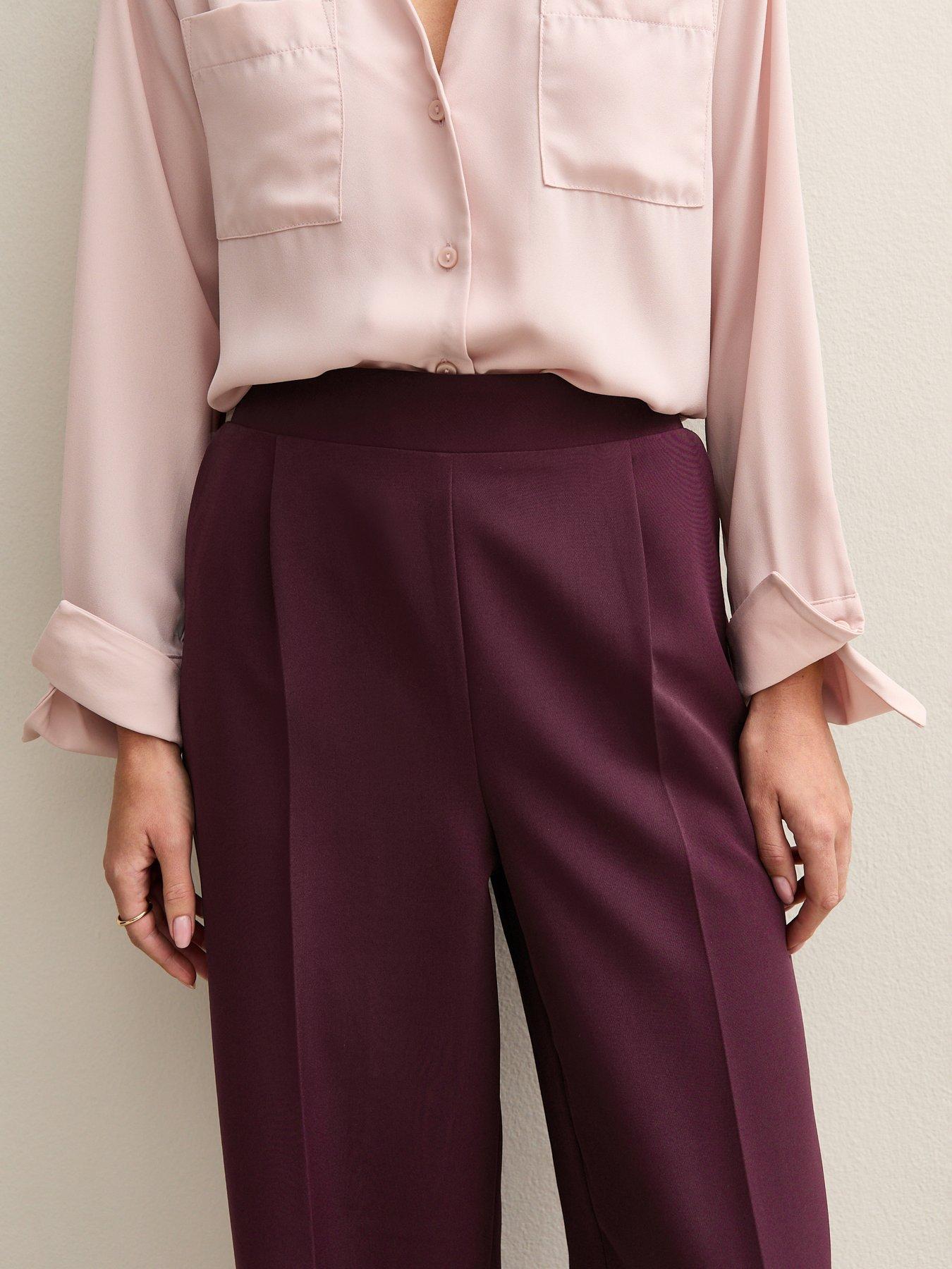  image of new-look-pull-on-wide-leg-trousers-burgundy