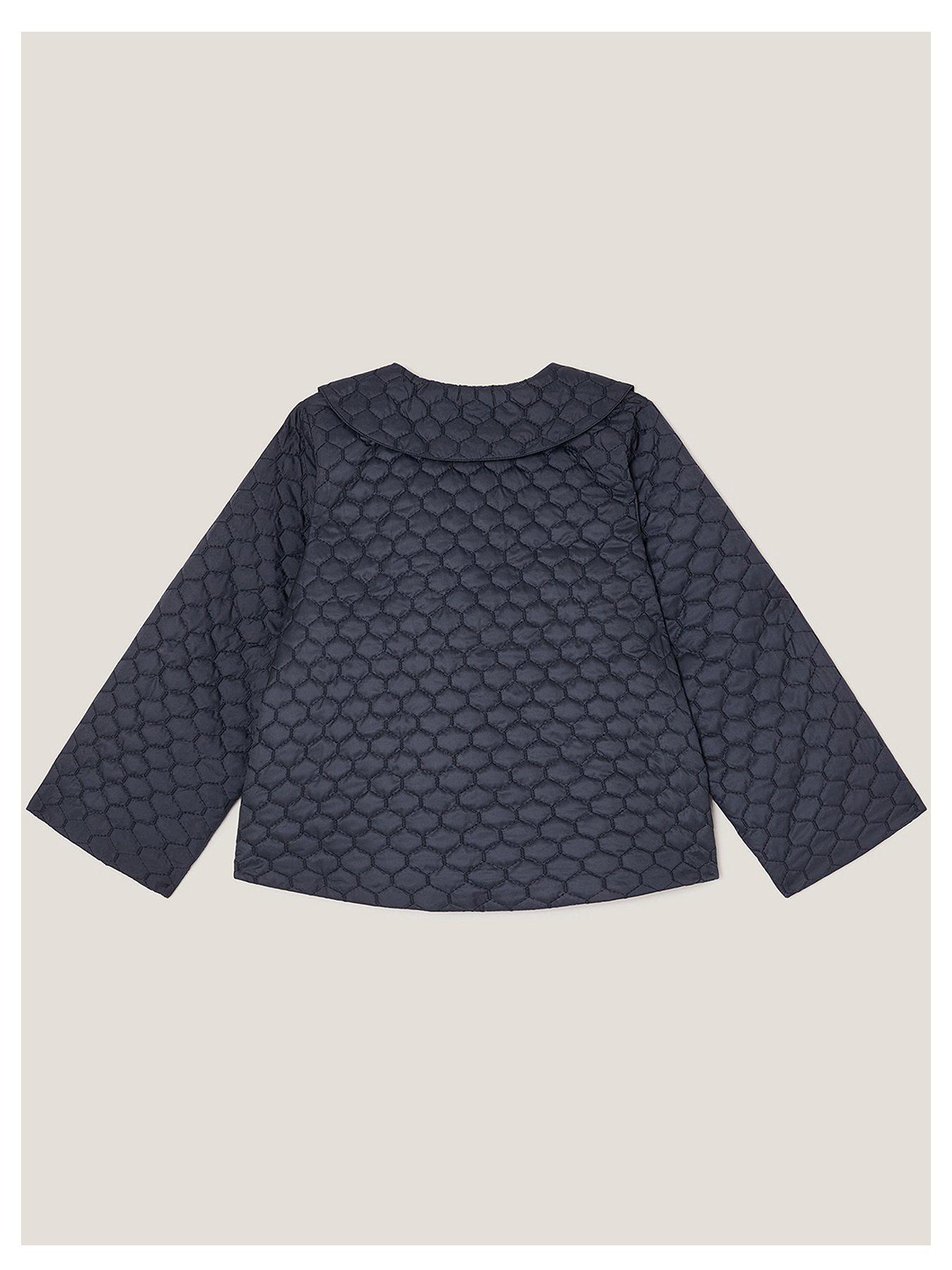 Image 2 of 3 of Monsoon Girls Quilted Embroidered Bow Jacket - Navy