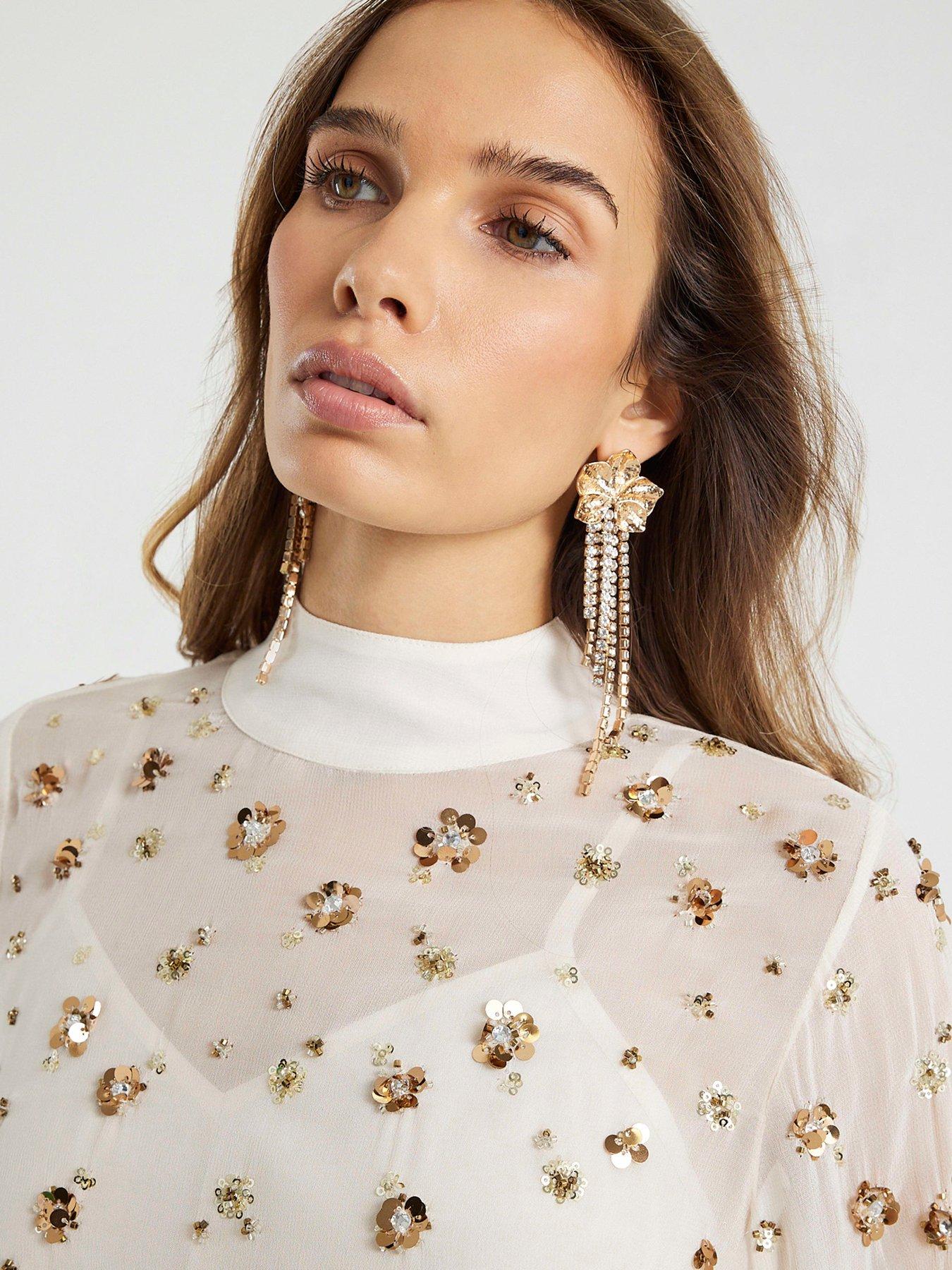 image of river-island-long-sleeve-embellished-top-white
