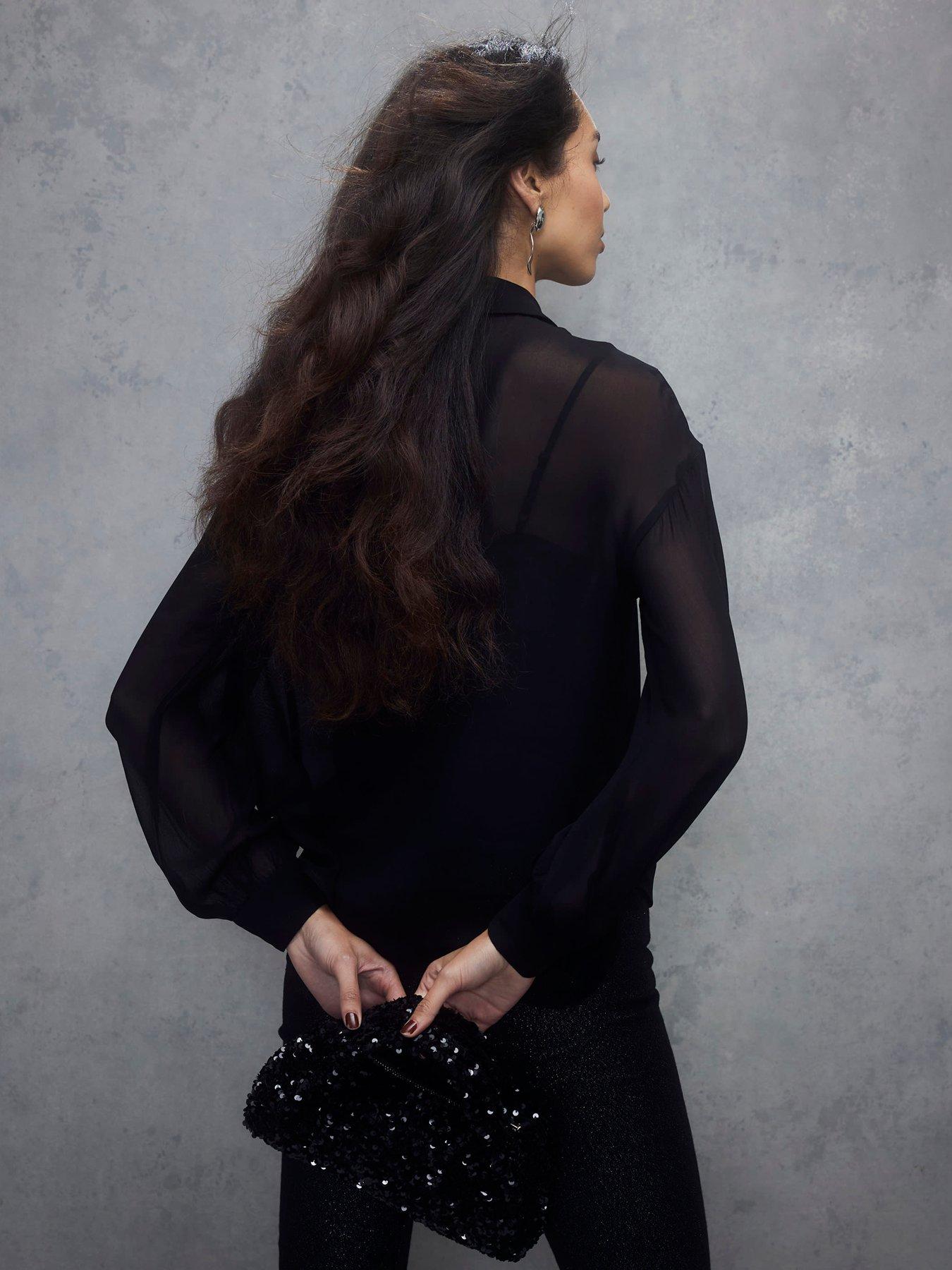 stillFront image of river-island-embellished-trim-chiffon-shirt-black