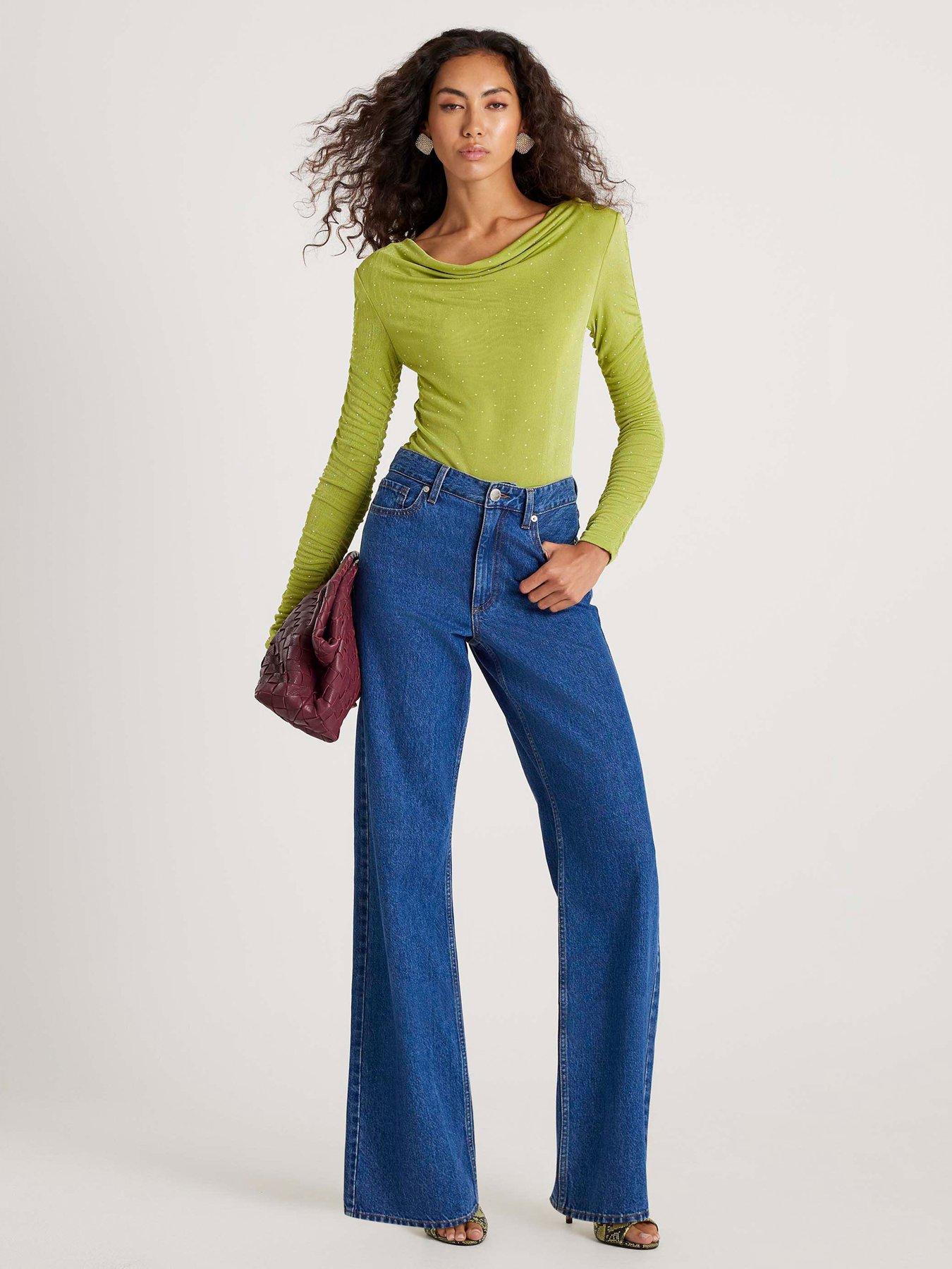  image of river-island-long-sleeve-hotfix-ruched-sleeve-body-green