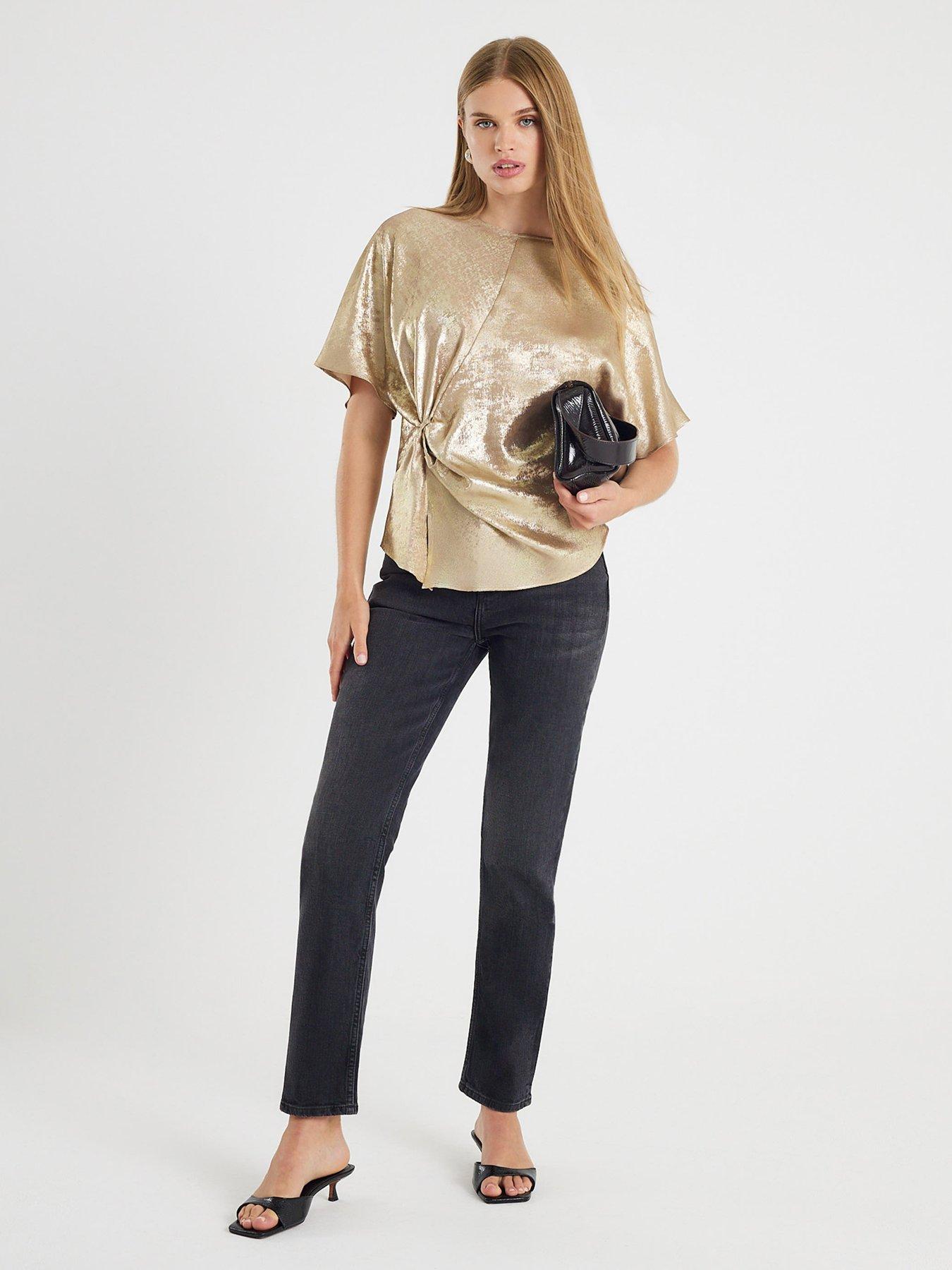 River Island - T-shirt drapé noué sur le devant - Noir