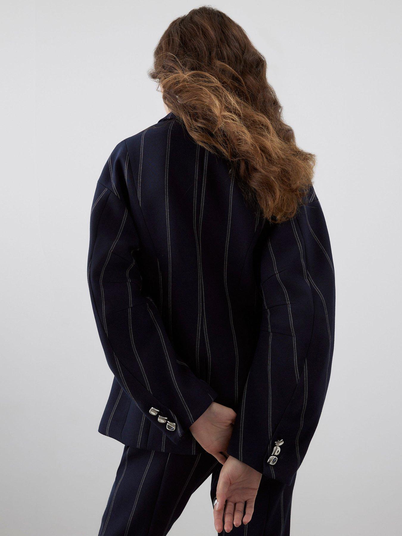  image of river-island-ri-studio-cocoon-sleeve-stripe-blazer-navy