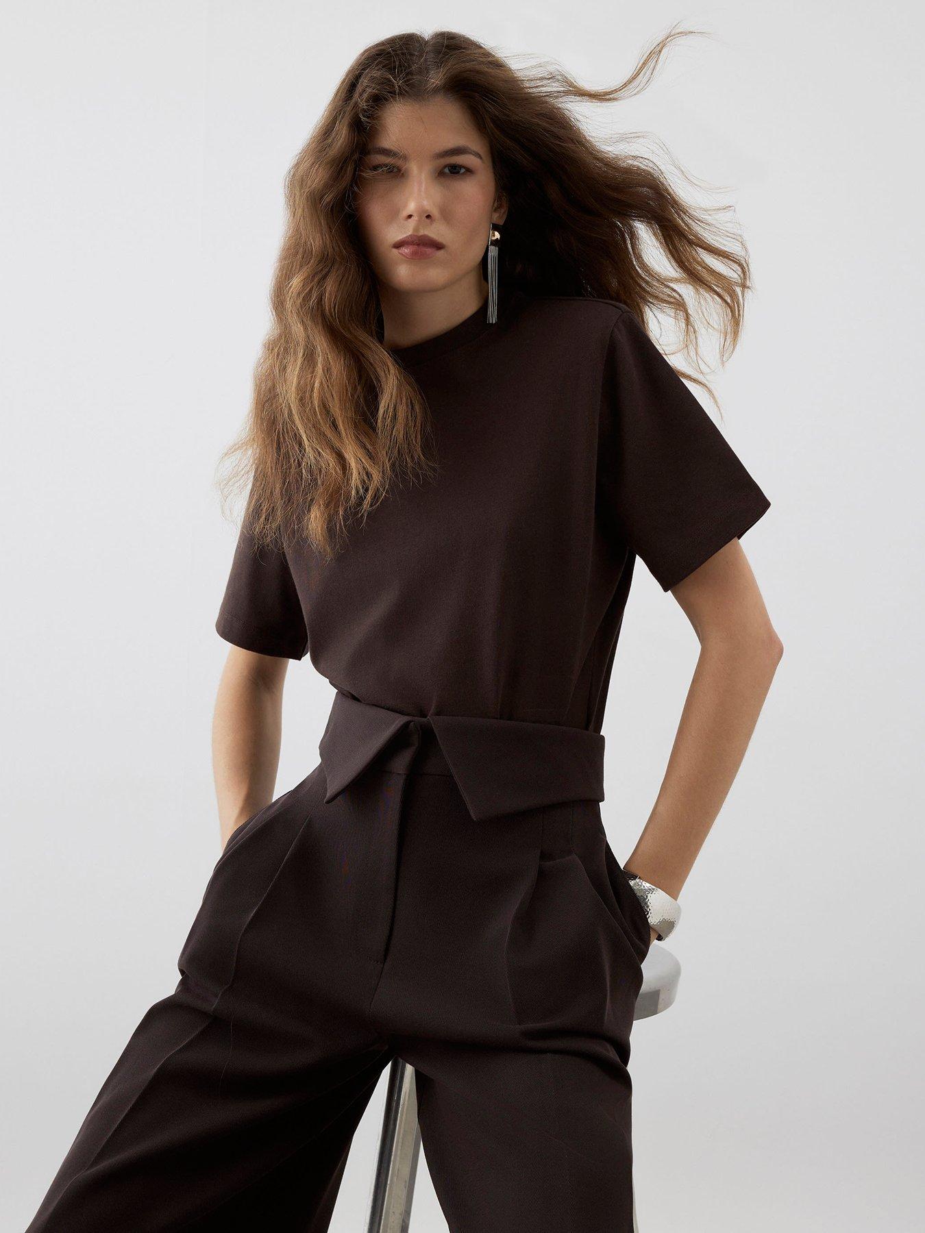River Island Ri Studio Shoulder Pad Short Sleeve Body - Brown