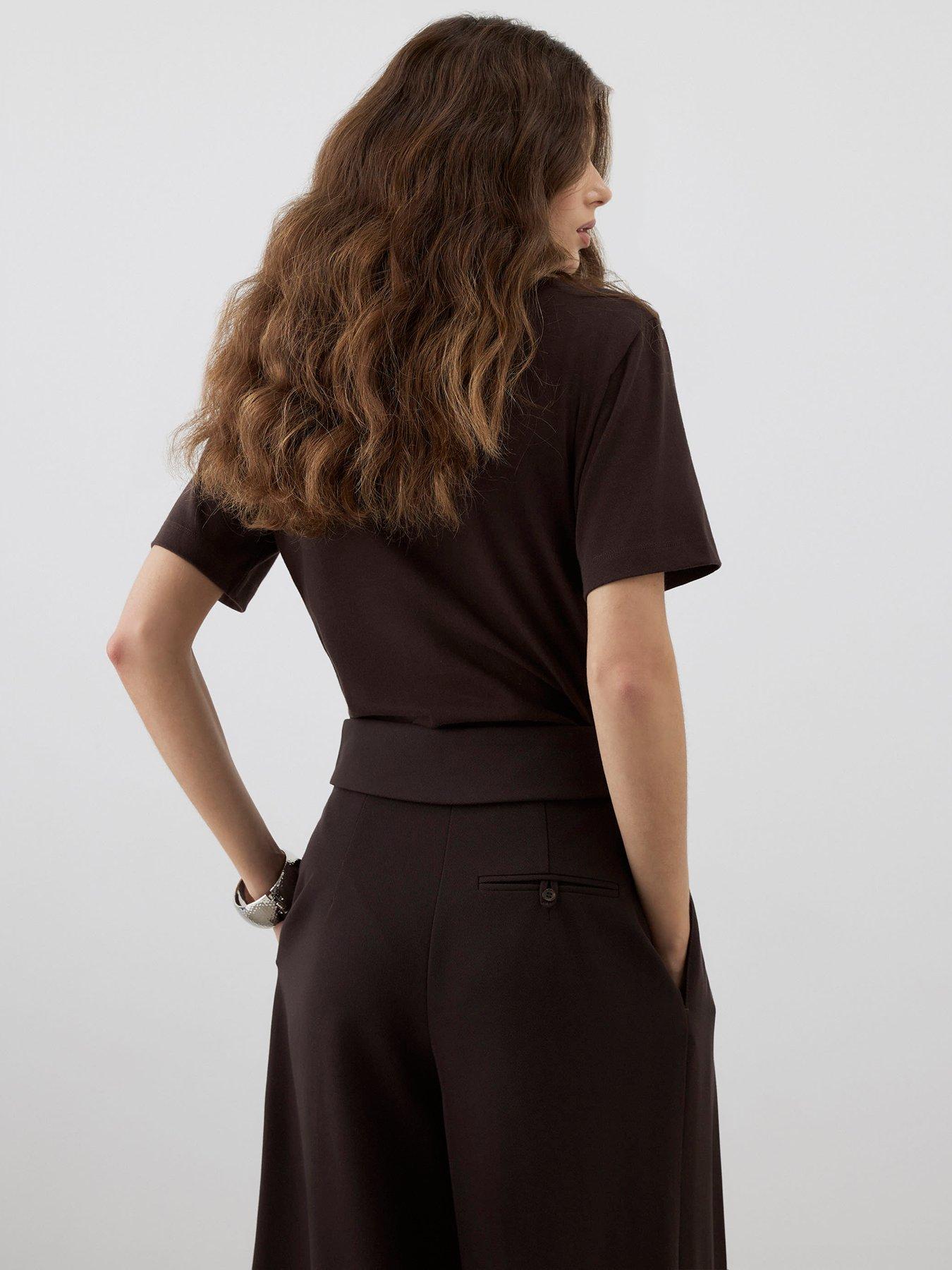 Image 2 of 3 of River Island Ri Studio Shoulder Pad Short Sleeve Body - Brown