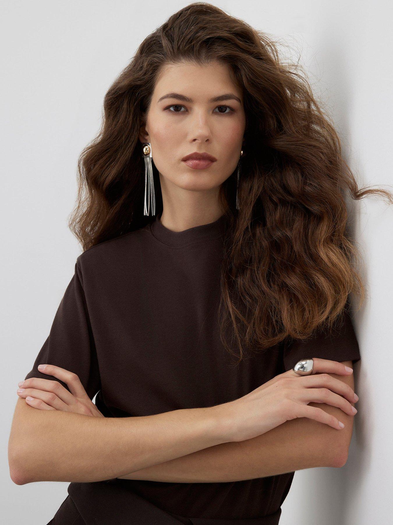 Image 3 of 3 of River Island Ri Studio Shoulder Pad Short Sleeve Body - Brown