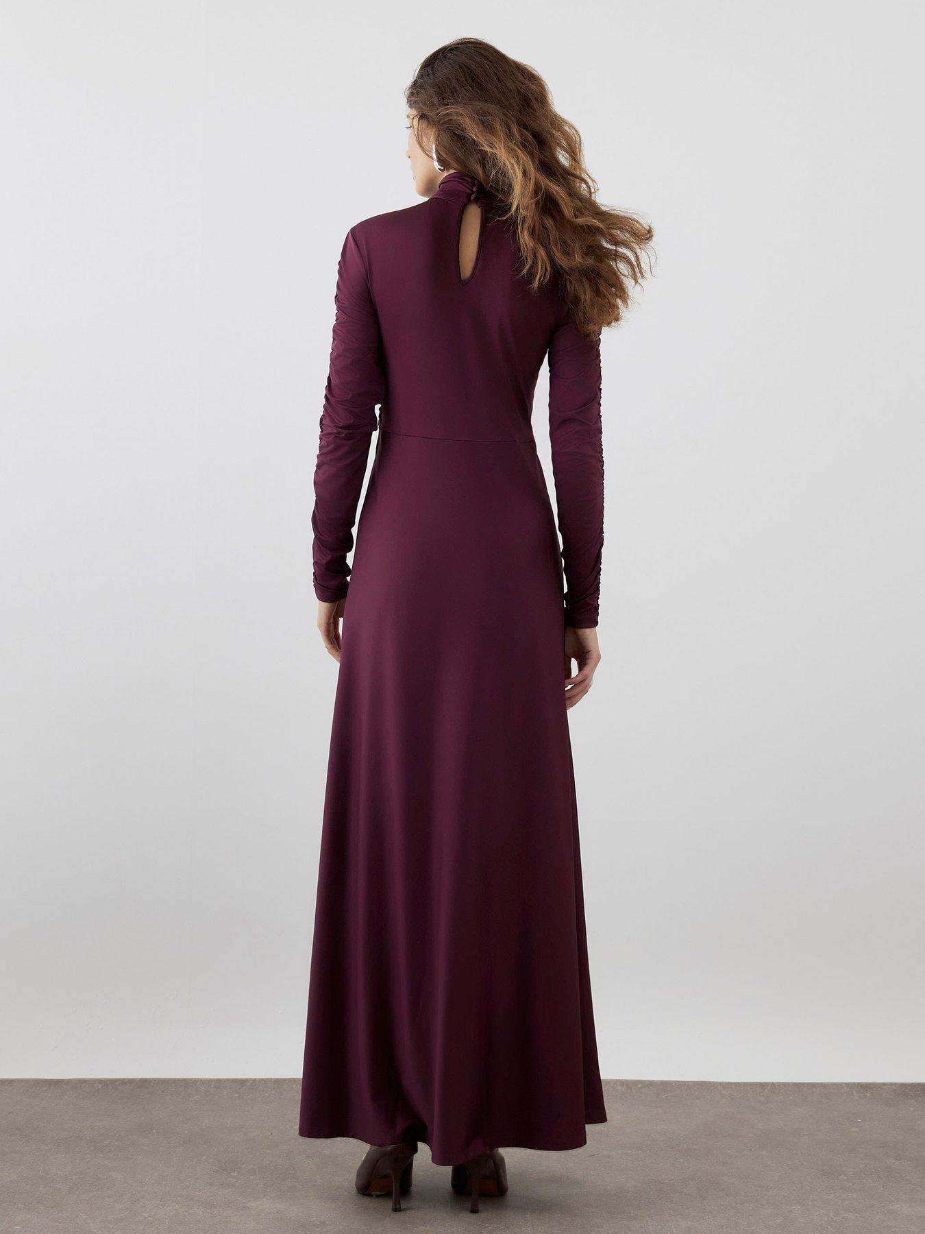 Image 2 of 3 of River Island Ri Studio Ruch Detail Long Sleeve Maxi - Purple