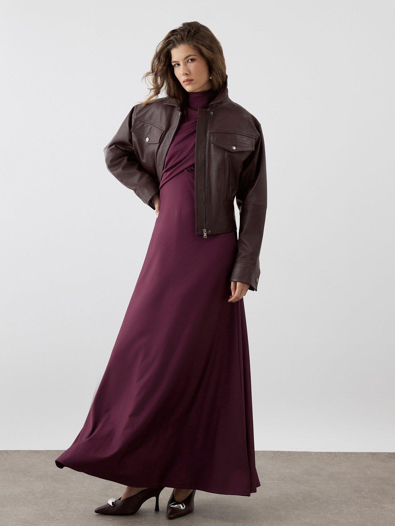 Image 3 of 3 of River Island Ri Studio Ruch Detail Long Sleeve Maxi - Purple