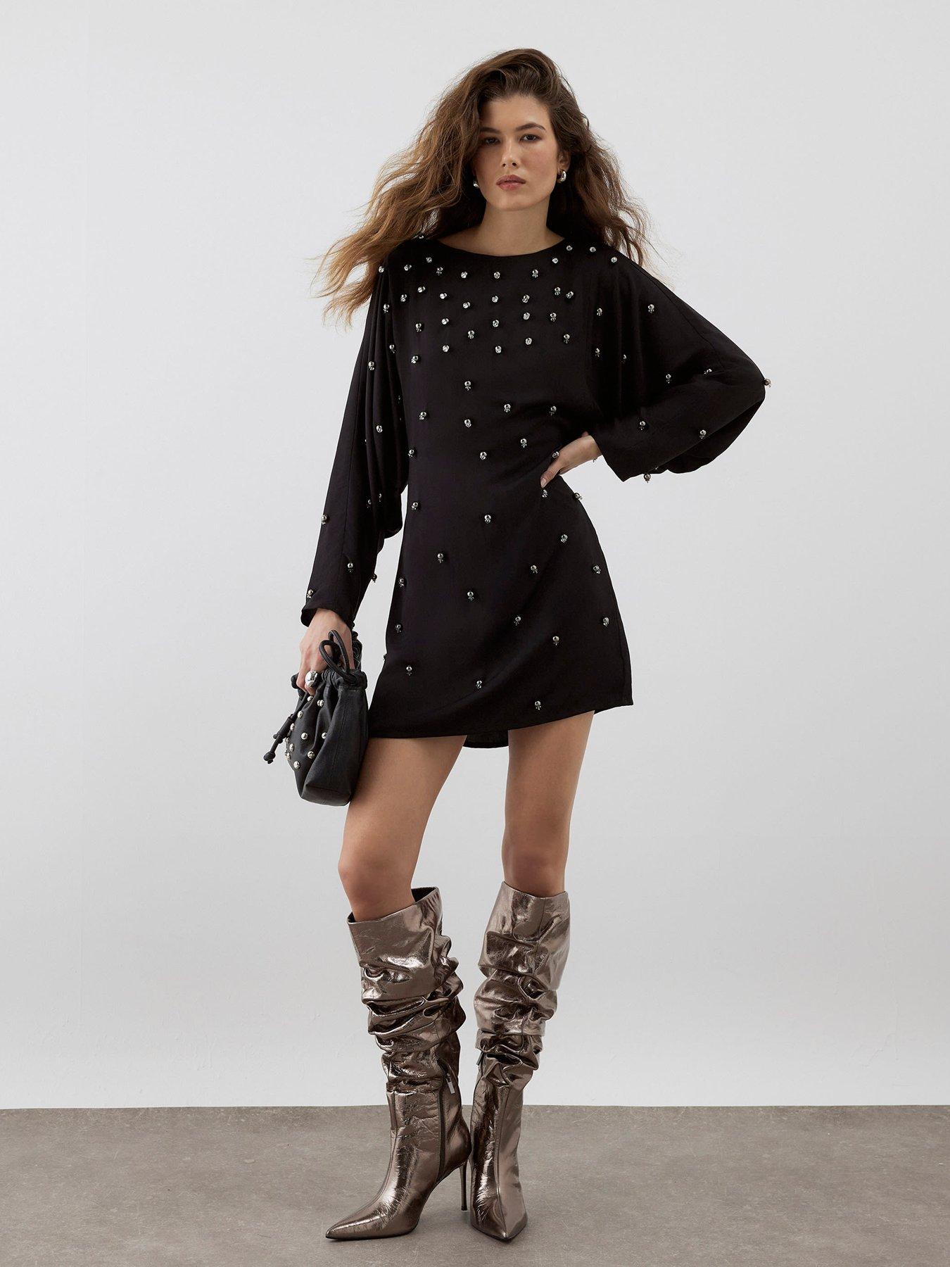  image of river-island-ri-studio-beaded-batwing-mini-dress-black