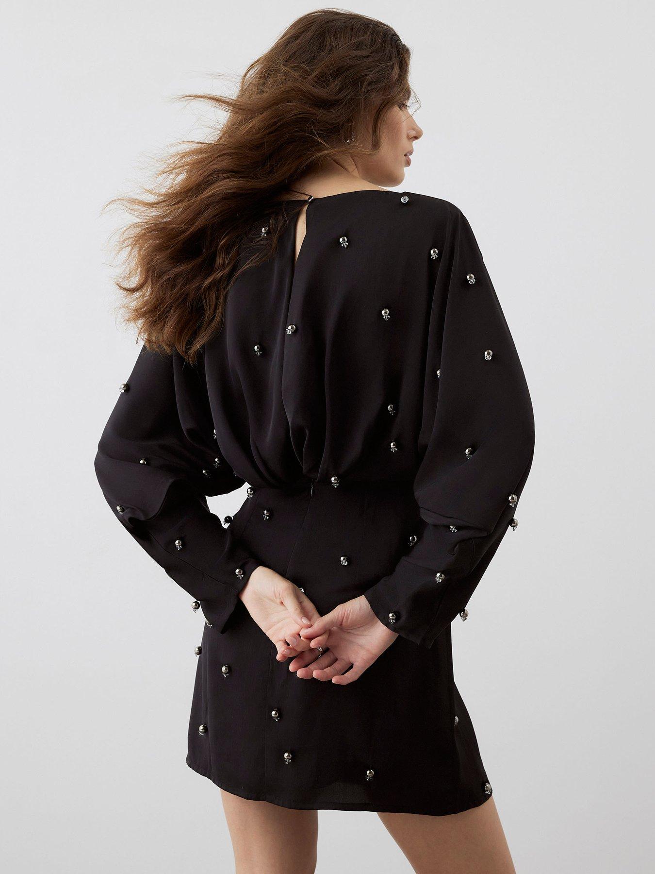 stillFront image of river-island-ri-studio-beaded-batwing-mini-dress-black