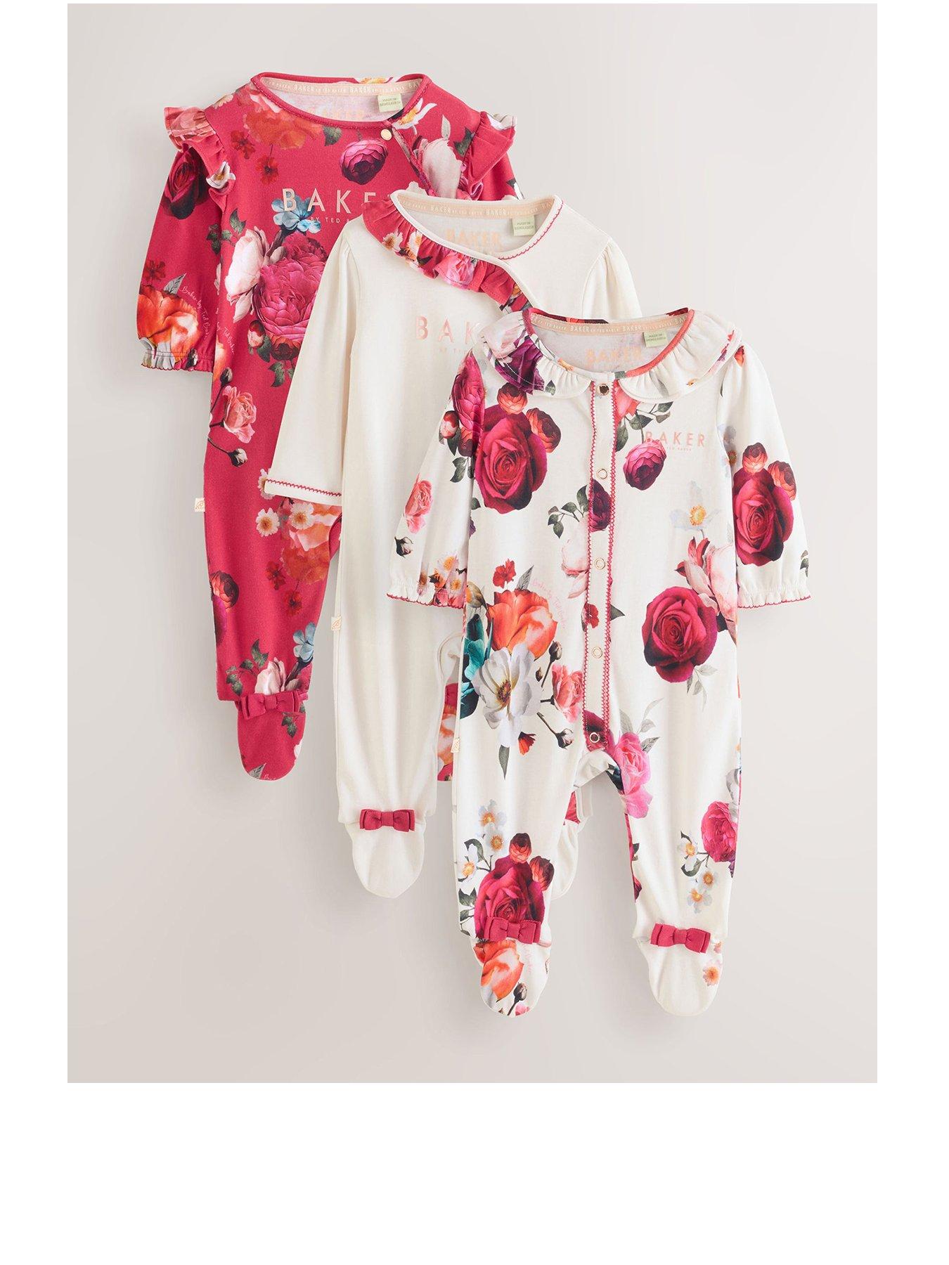 Ted Baker Baby Girls 3 Pack Floral Sleepsuits - Red