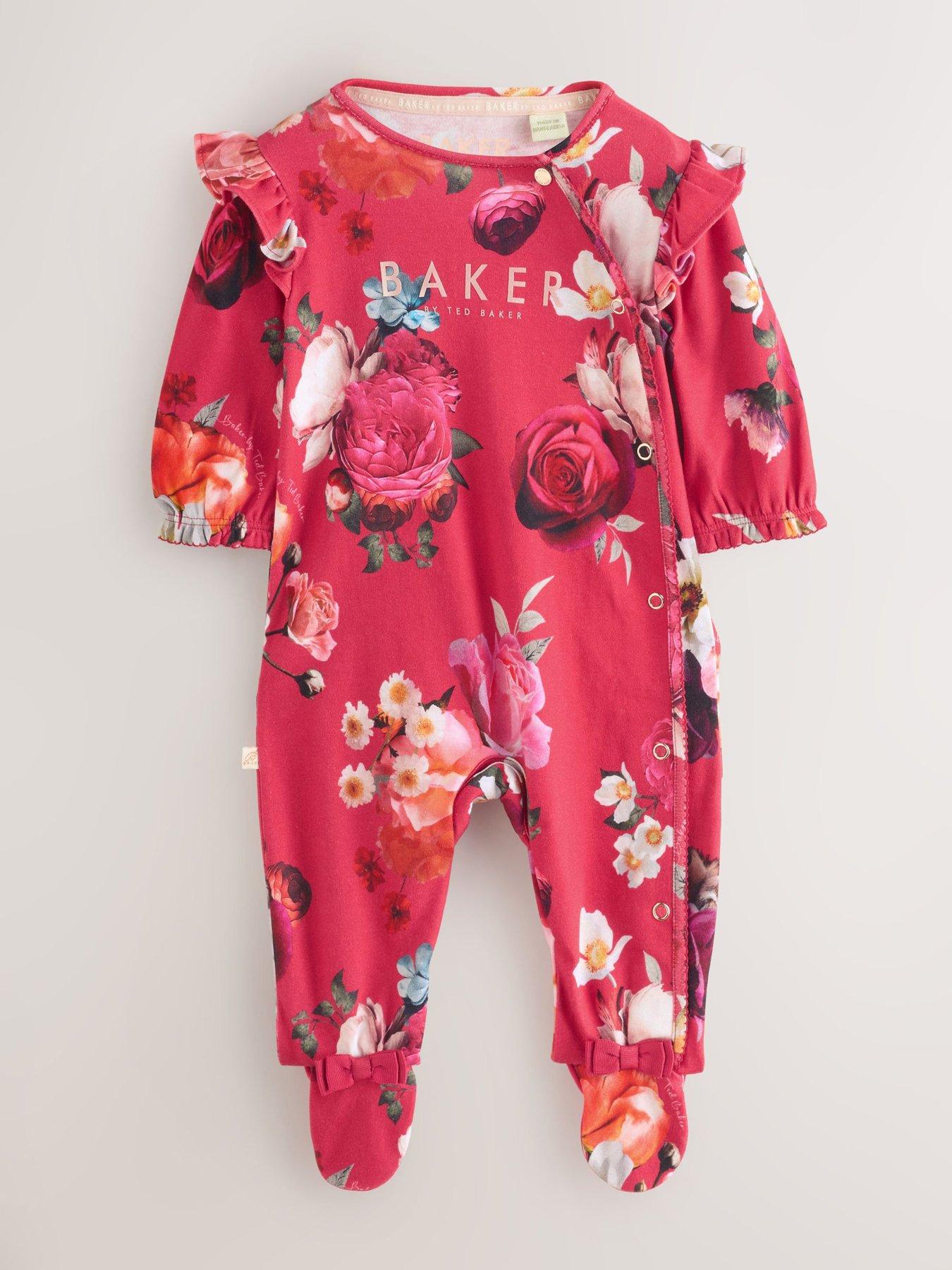  image of ted-baker-baby-girls-3-pack-floral-sleepsuits-red