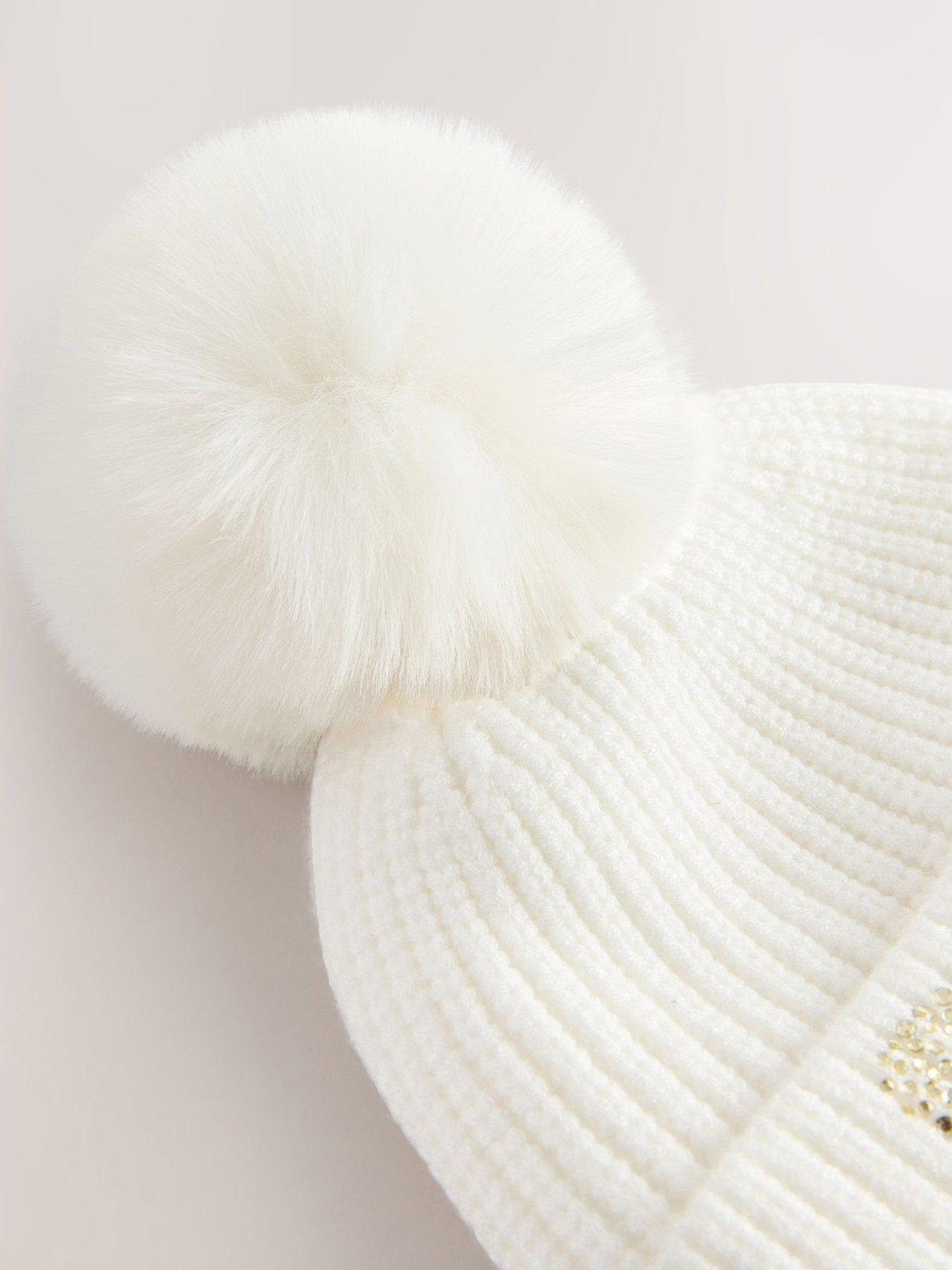  image of ted-baker-older-girls-diamante-pom-hat-set-cream