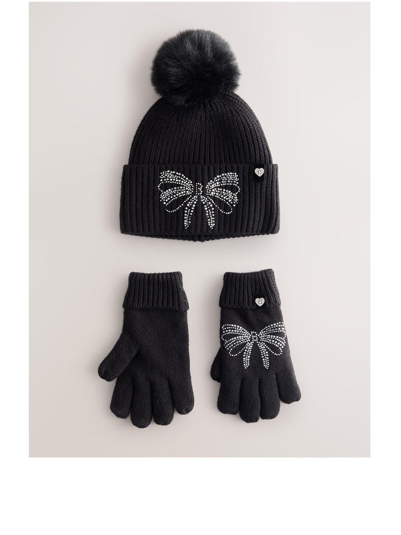 Ted Baker Older Girls Diamante Pom Hat Set - Black