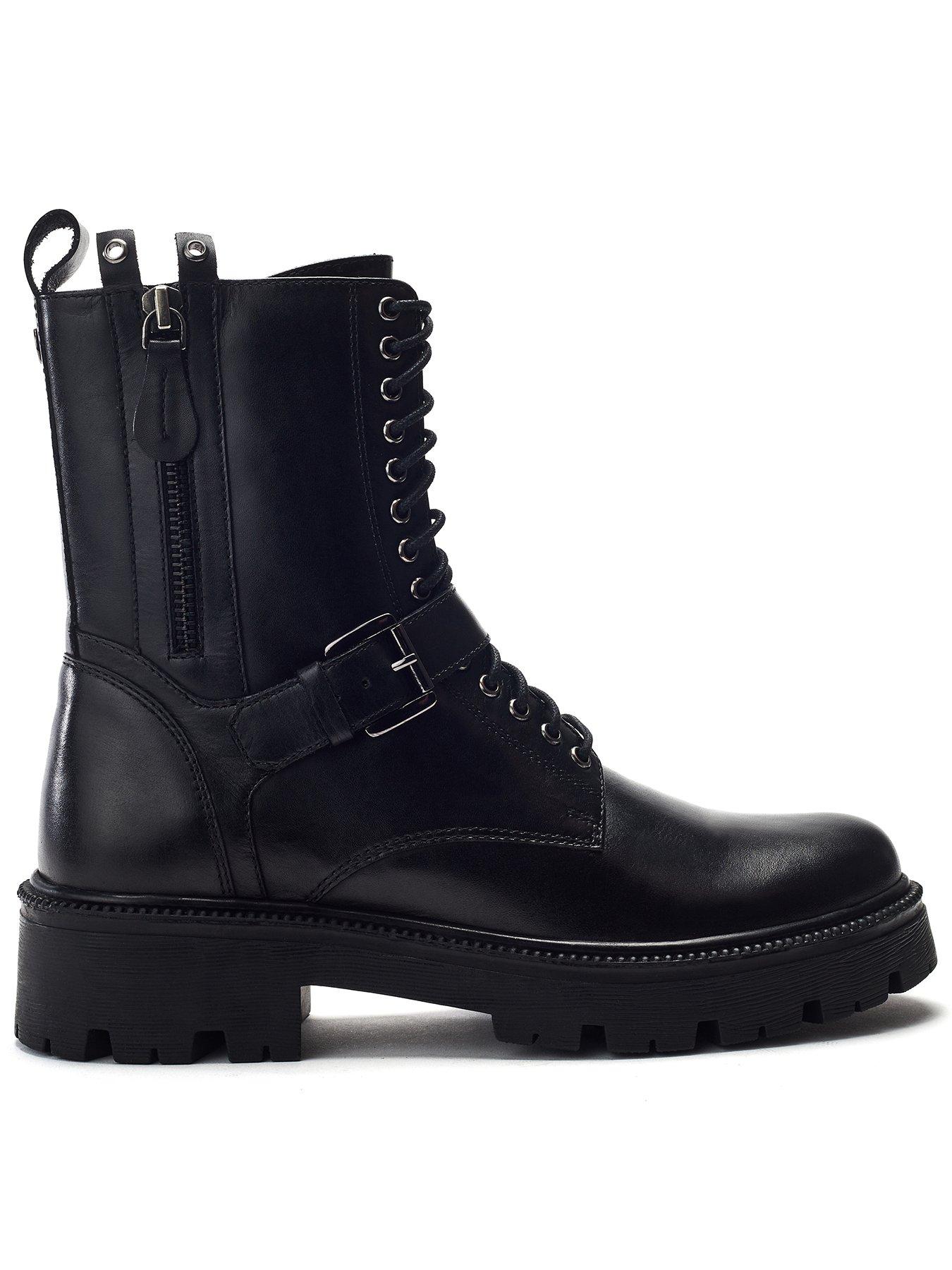 front image of moda-in-pelle-buckle-detail-lace-up-chunky-boot--black