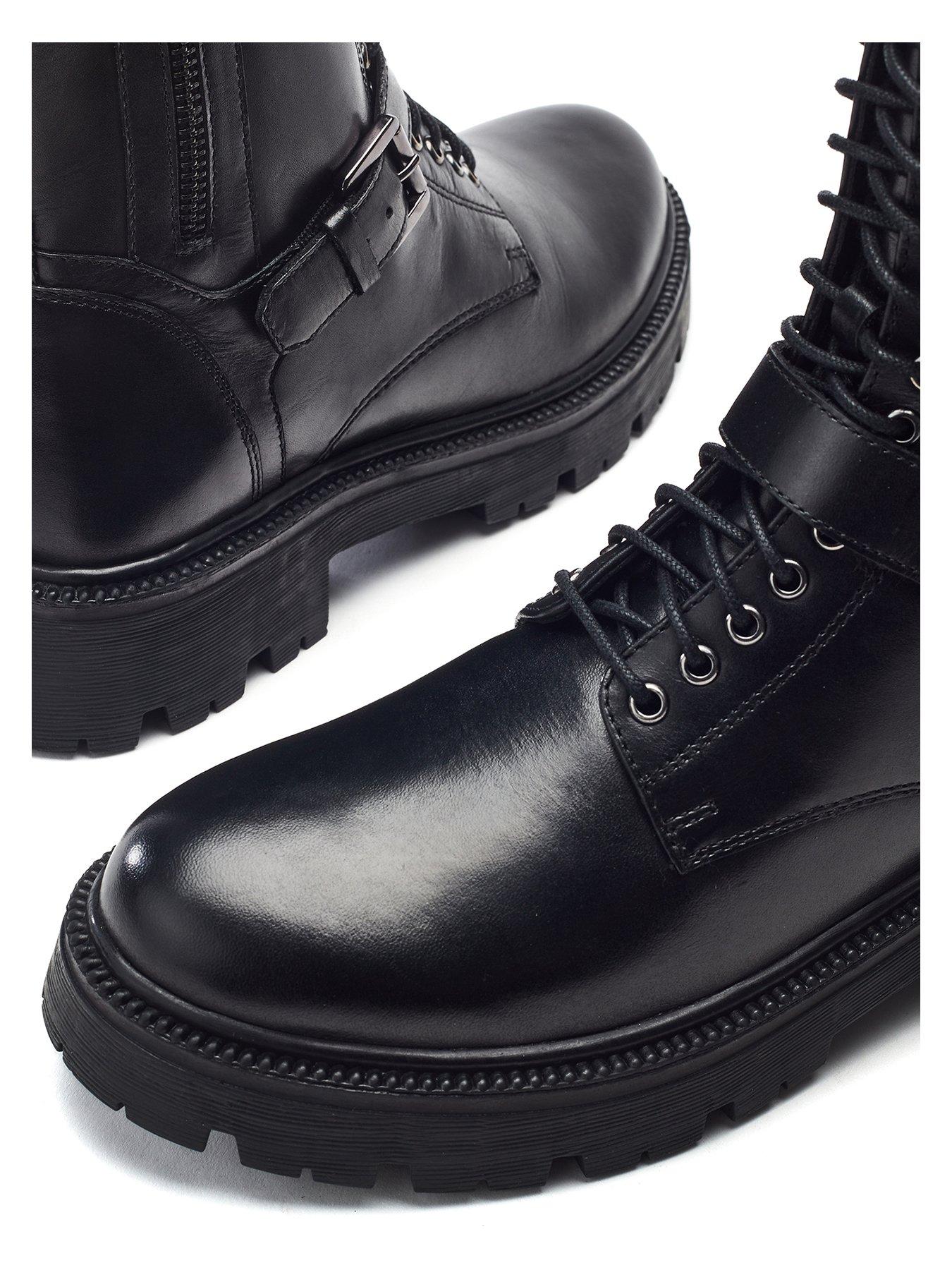  image of moda-in-pelle-buckle-detail-lace-up-chunky-boot--black