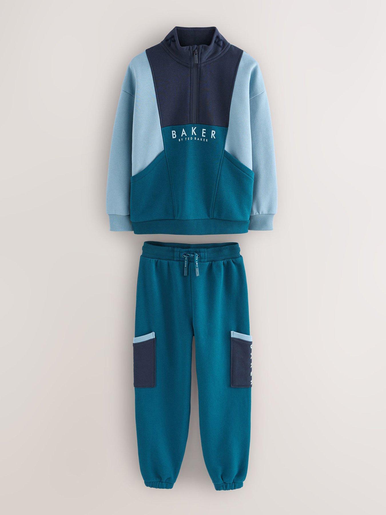  image of ted-baker-older-boys-colourblock-sweat-top-set-blue