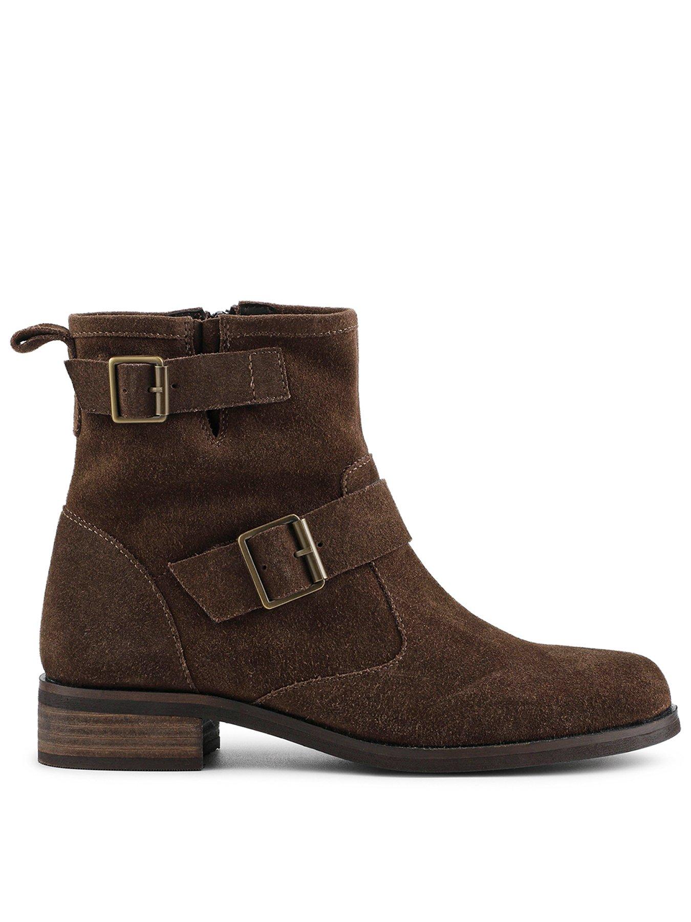 Jones Bootmaker Maribel Suede Buckle Ankle Boot - Chocolate