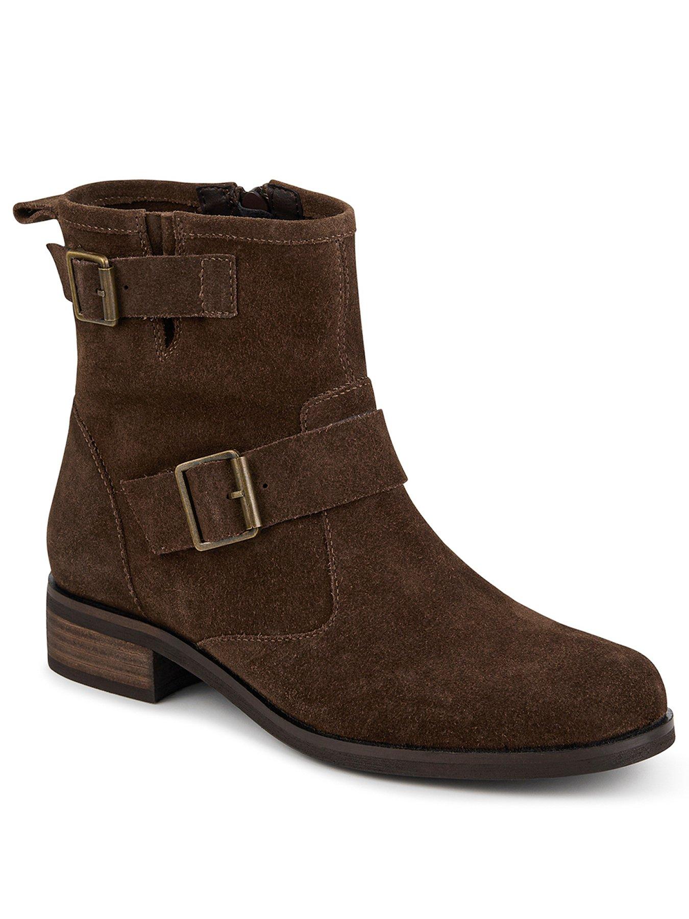 Image 2 of 5 of Jones Bootmaker Maribel Suede Buckle Ankle Boot - Chocolate