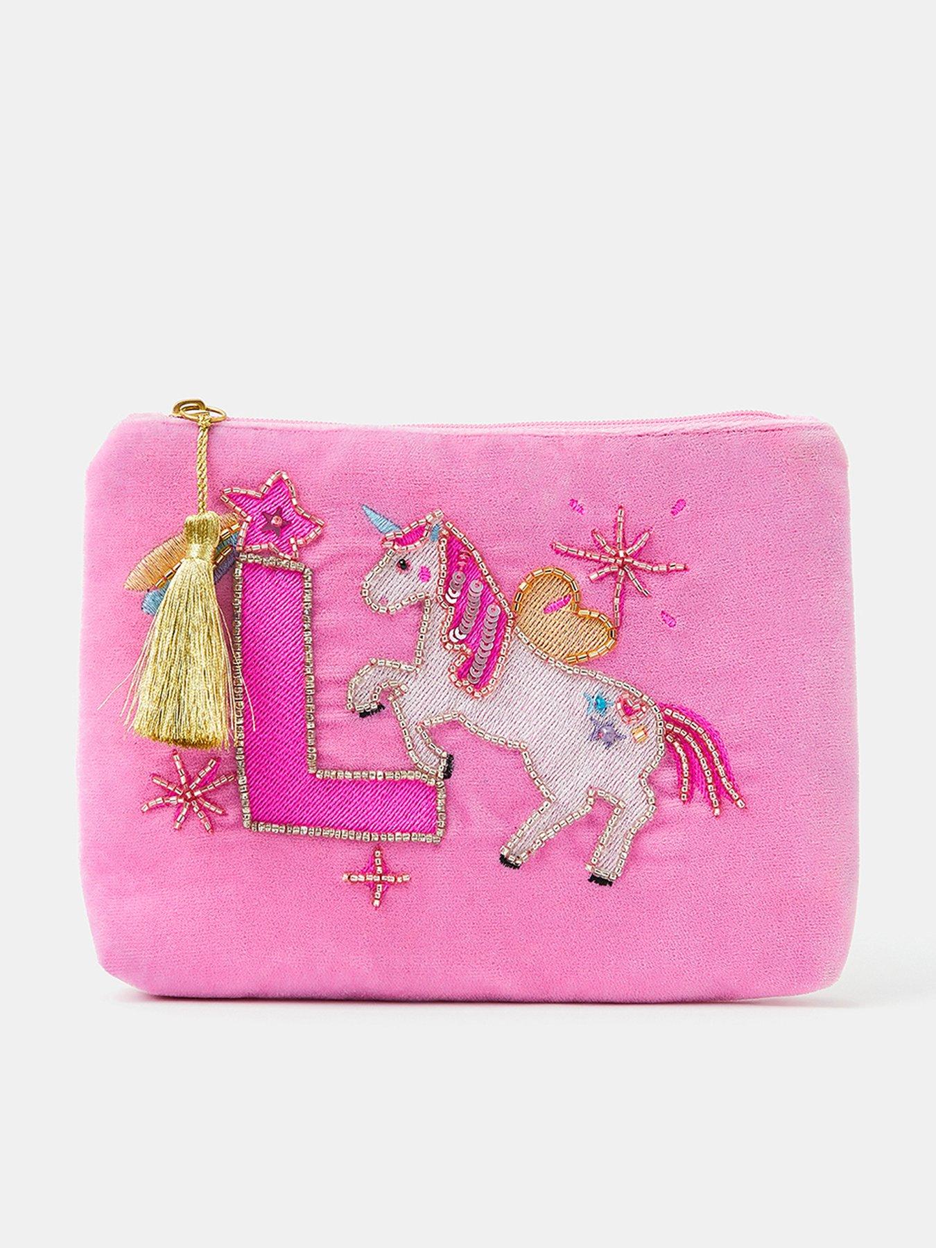 Accessorize Girls Velvet Initial Pouch - Pink