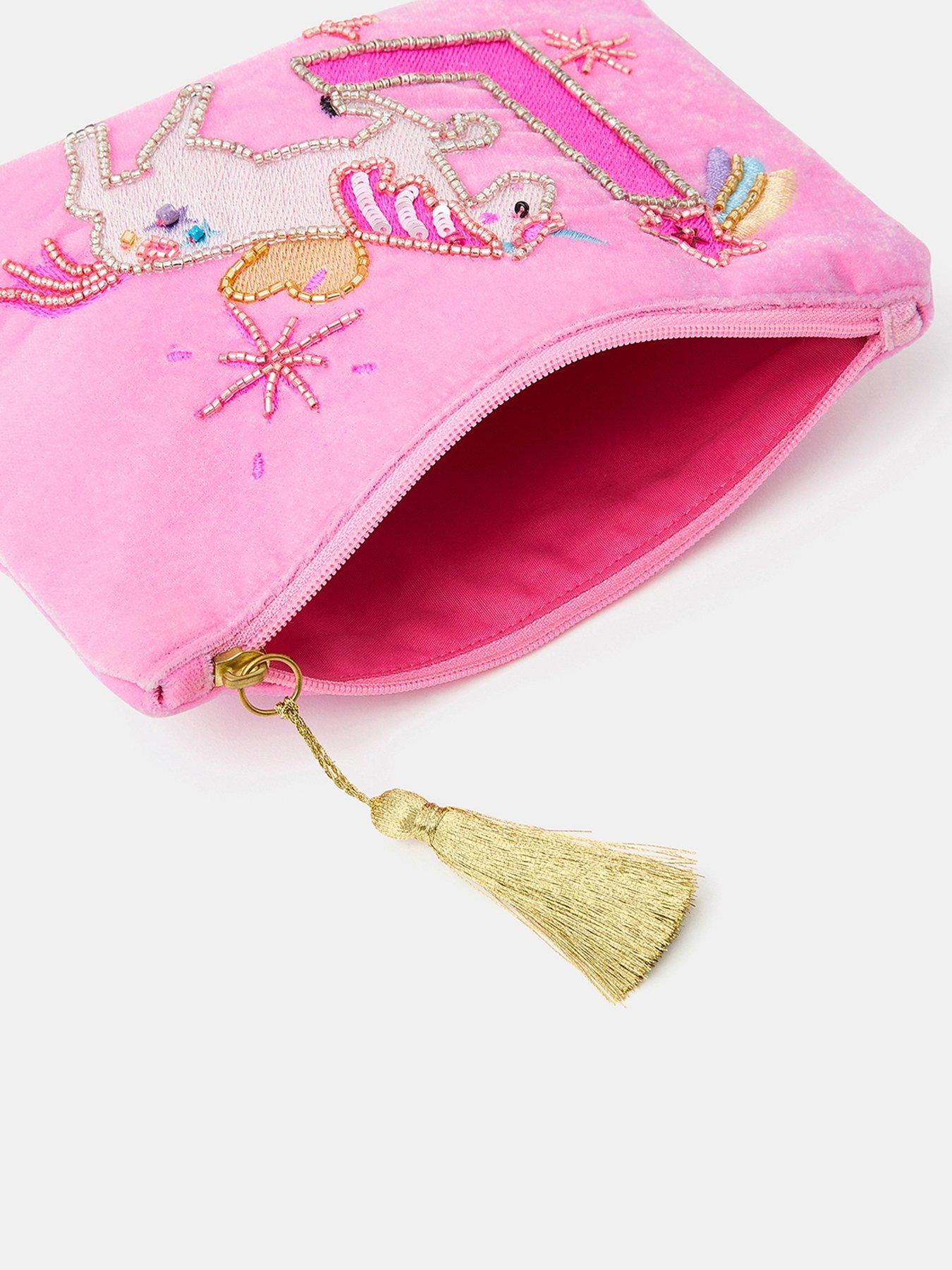 Image 3 of 4 of Accessorize Girls Velvet Initial Pouch - Pink