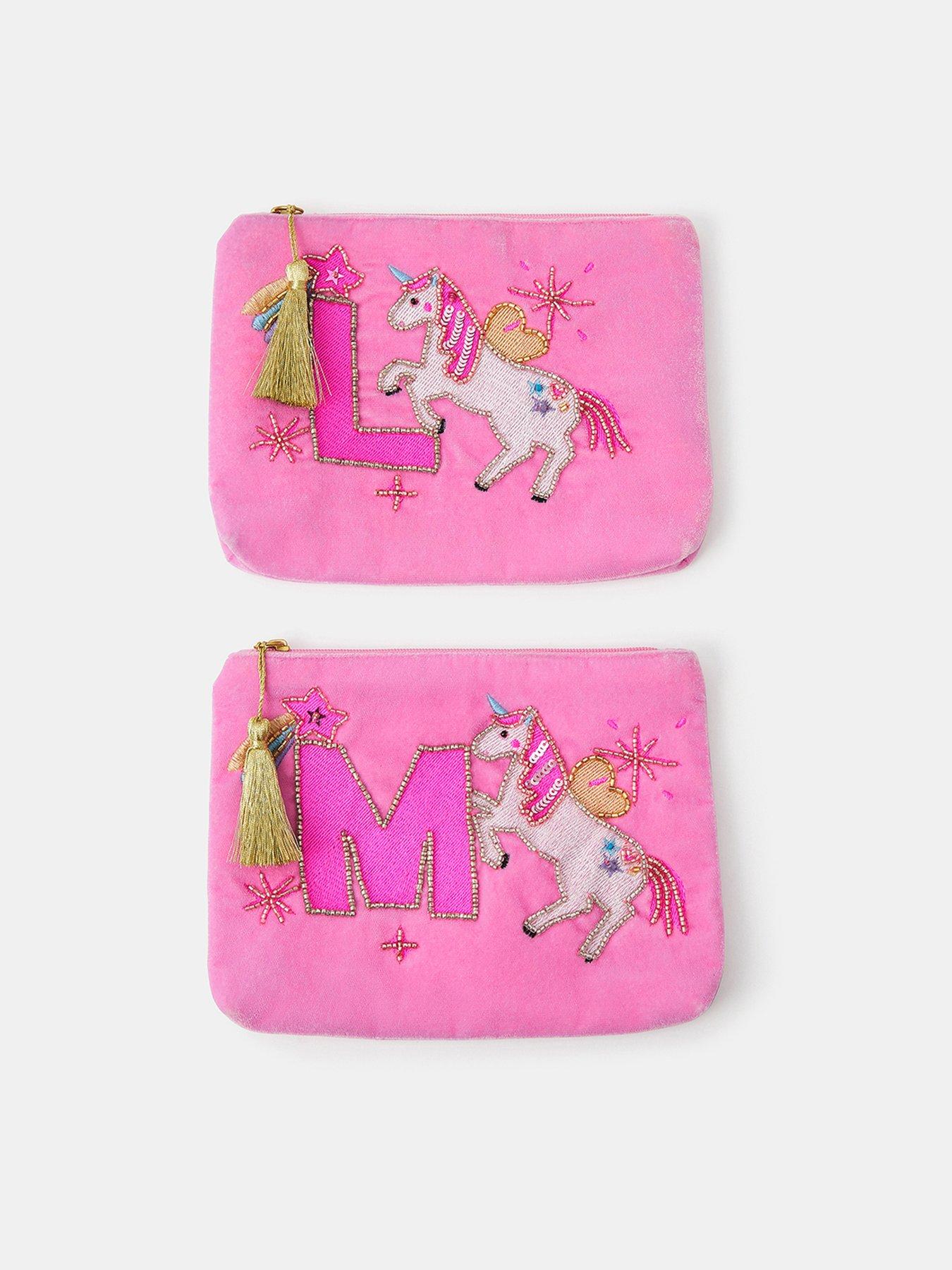 Image 4 of 4 of Accessorize Girls Velvet Initial Pouch - Pink