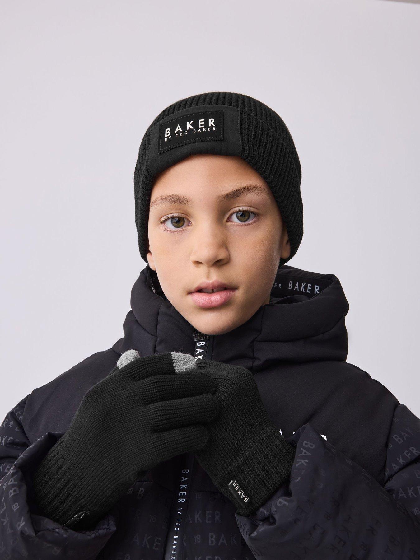  image of ted-baker-older-boys-beanie-set-black