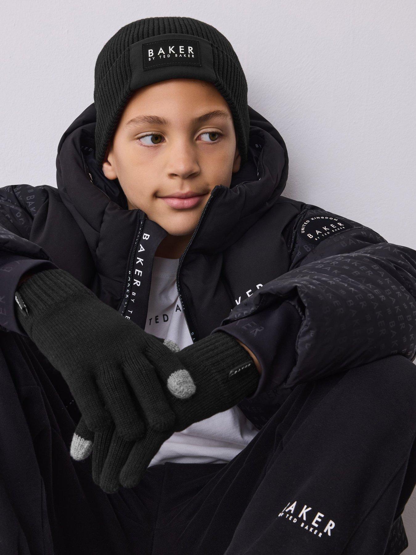  image of ted-baker-older-boys-beanie-set-black
