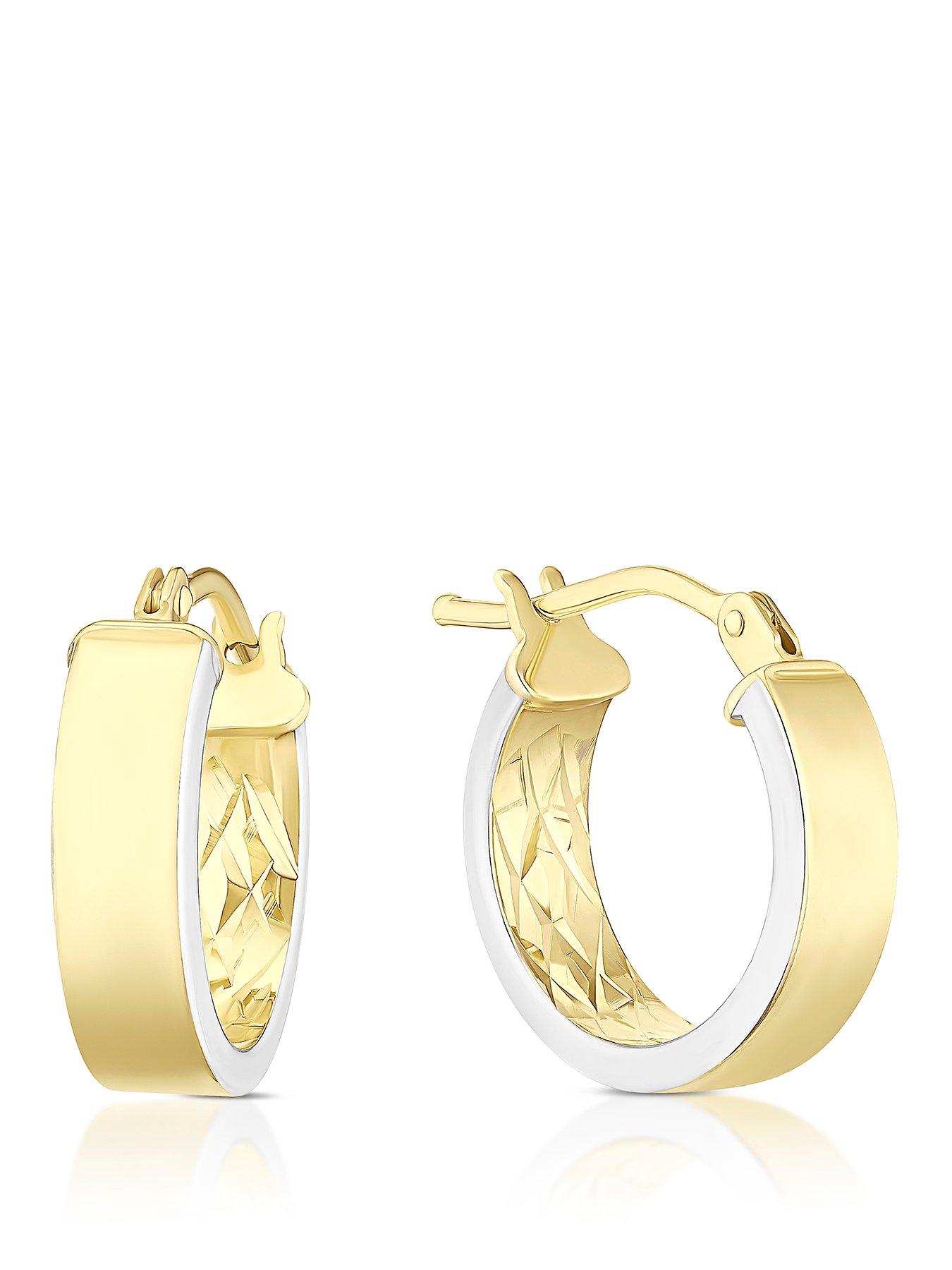 undefined 9ct Gold  &  Rhod Diacut Flat Hoop Earrings