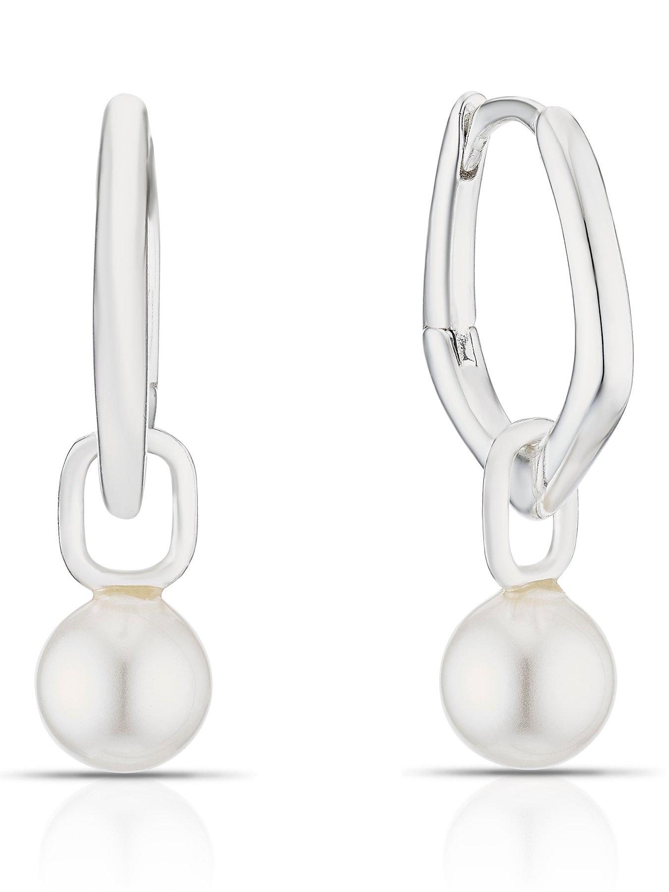 H. Samuel Sterling Silver Pearl Drop Organic Hoop Earrings
