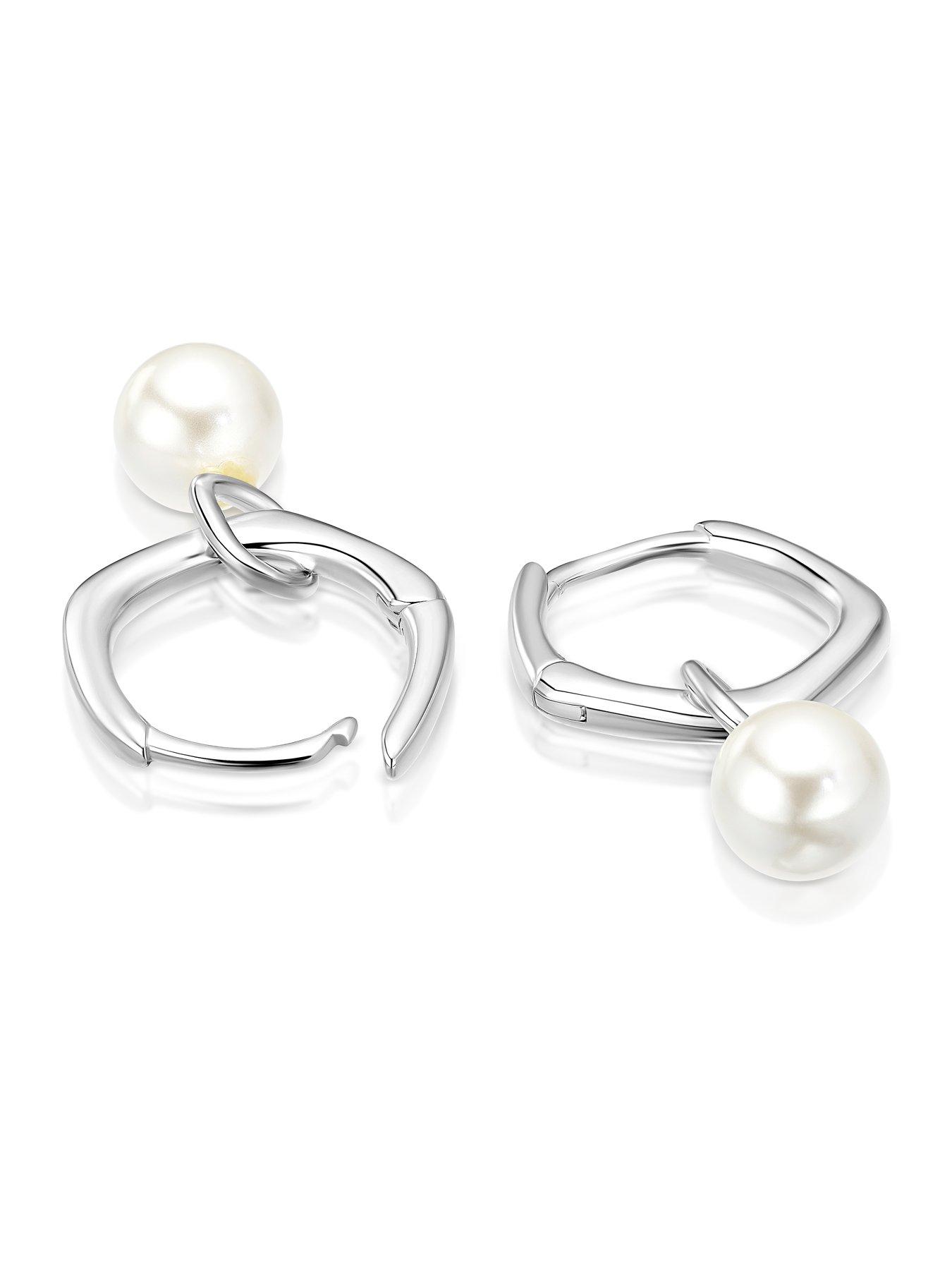 Image 2 of 2 of H. Samuel Sterling Silver Pearl Drop Organic Hoop Earrings