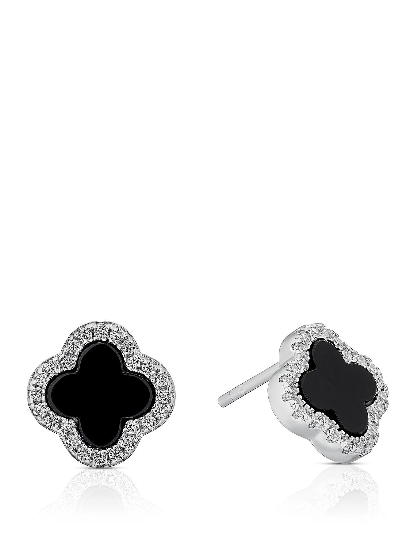 front image of h-samuel-black-clover-cz-stud-earrings