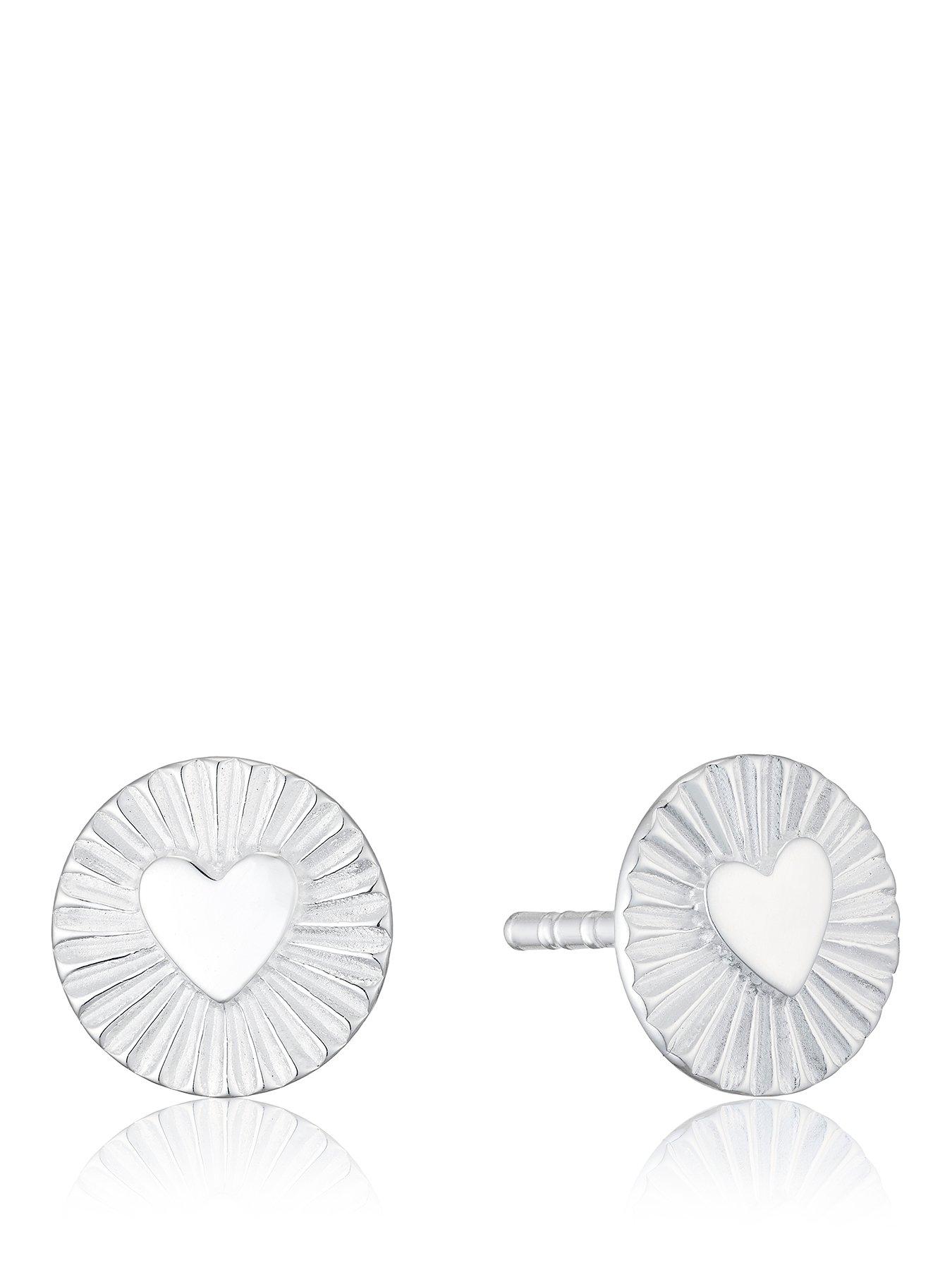 H. Samuel Sterling Silver Heart Disc Stud Earrings