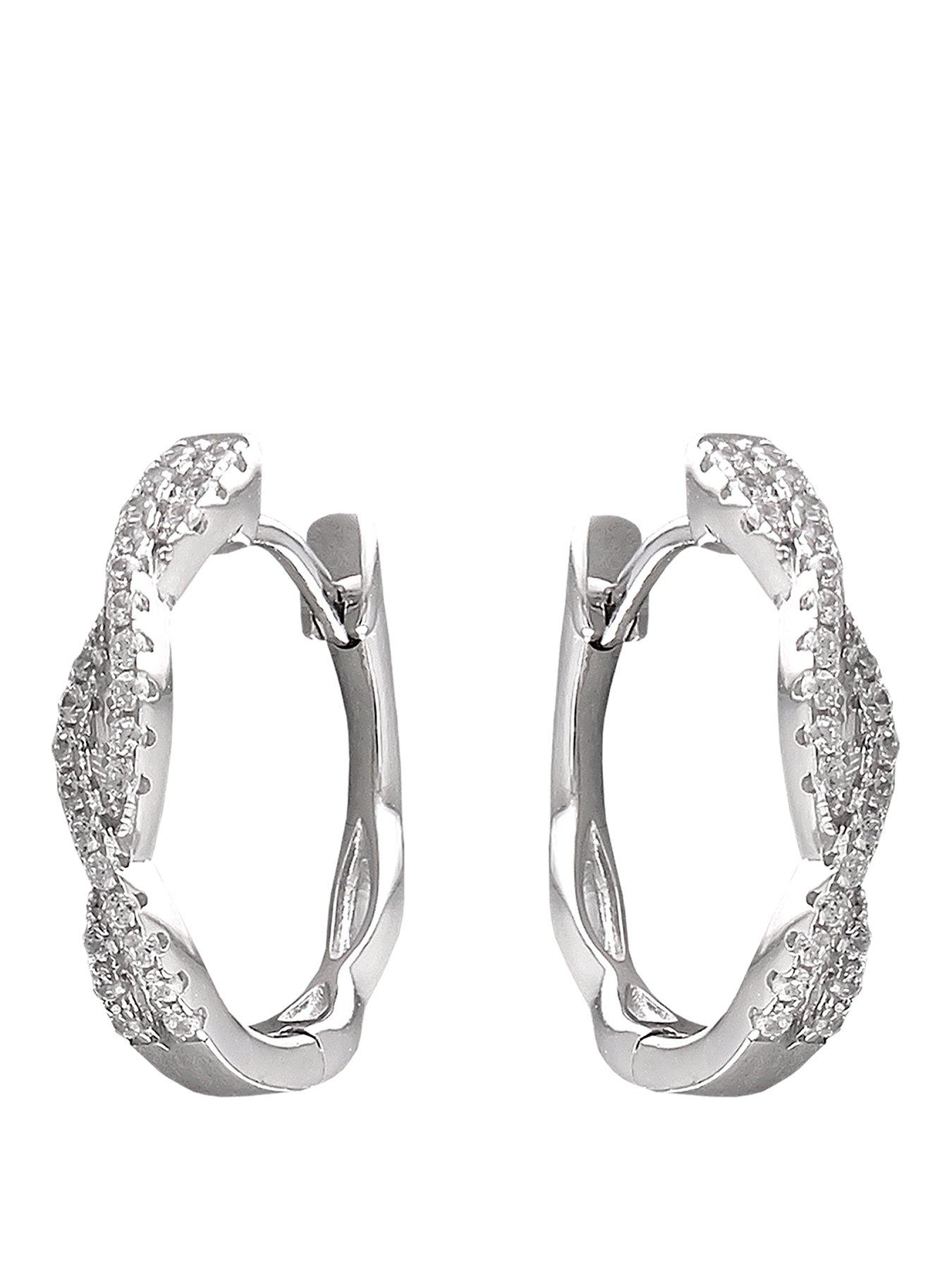 Ernest Jones Sterling Silver 18mm Cubic Zirconia Twisted Hoop Earrings