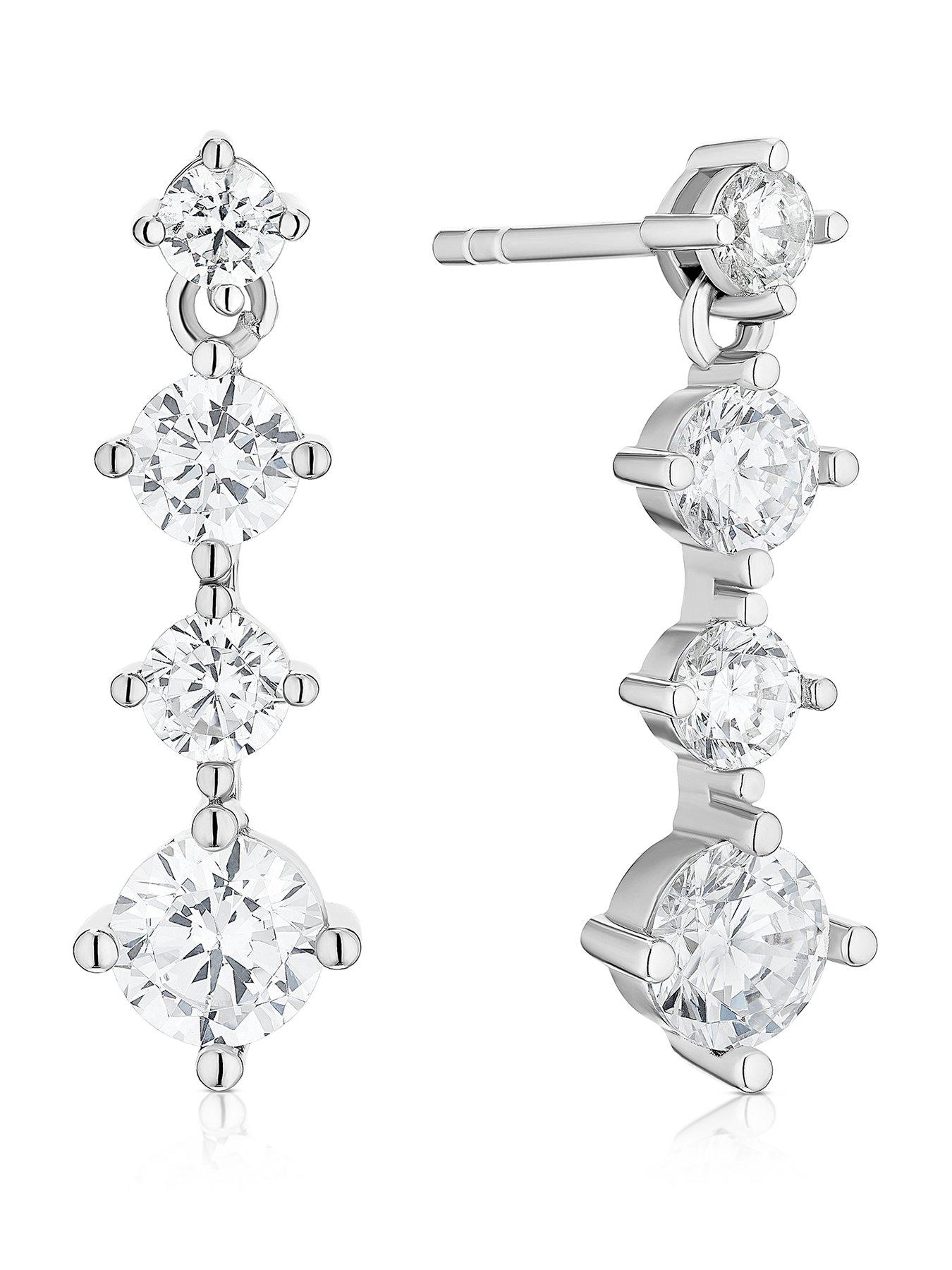 Ernest Jones Sterling Silver Rhod Cz Drop - One Colour