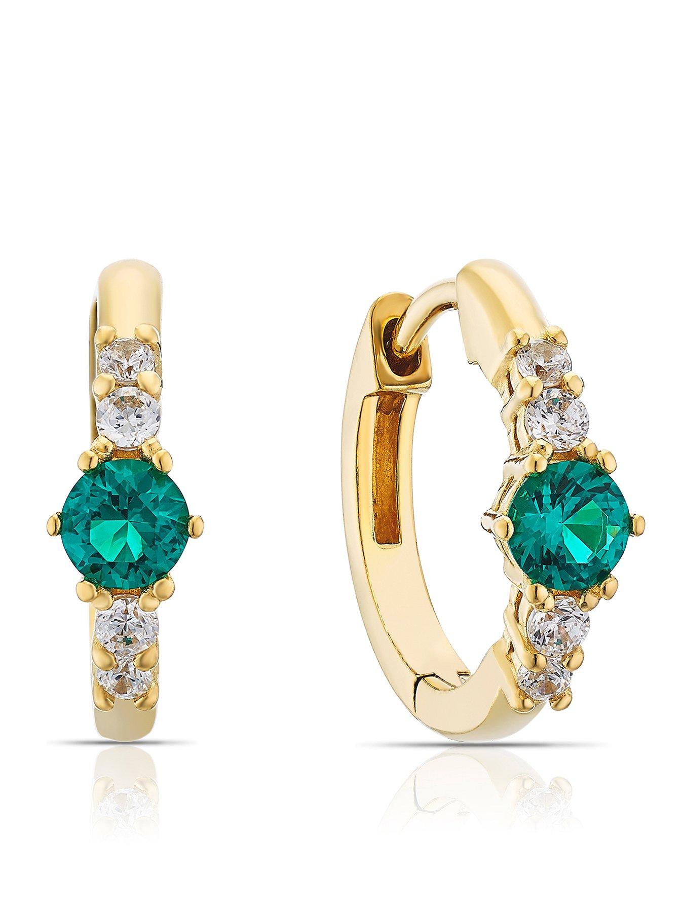  image of h-samuel-sterling-silver-gold-plated-green-cz-hoop-earrings