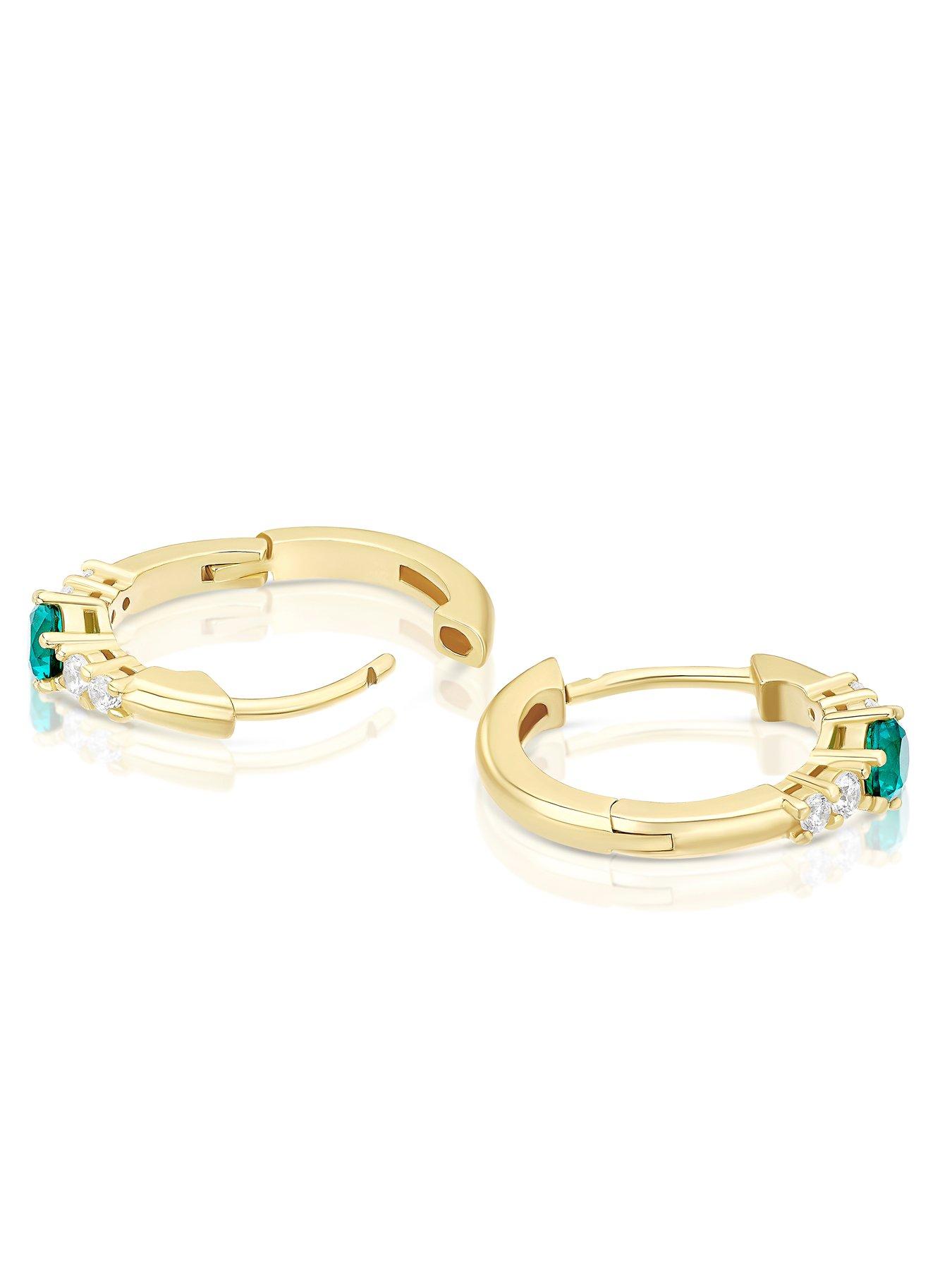  image of h-samuel-sterling-silver-gold-plated-green-cz-hoop-earrings
