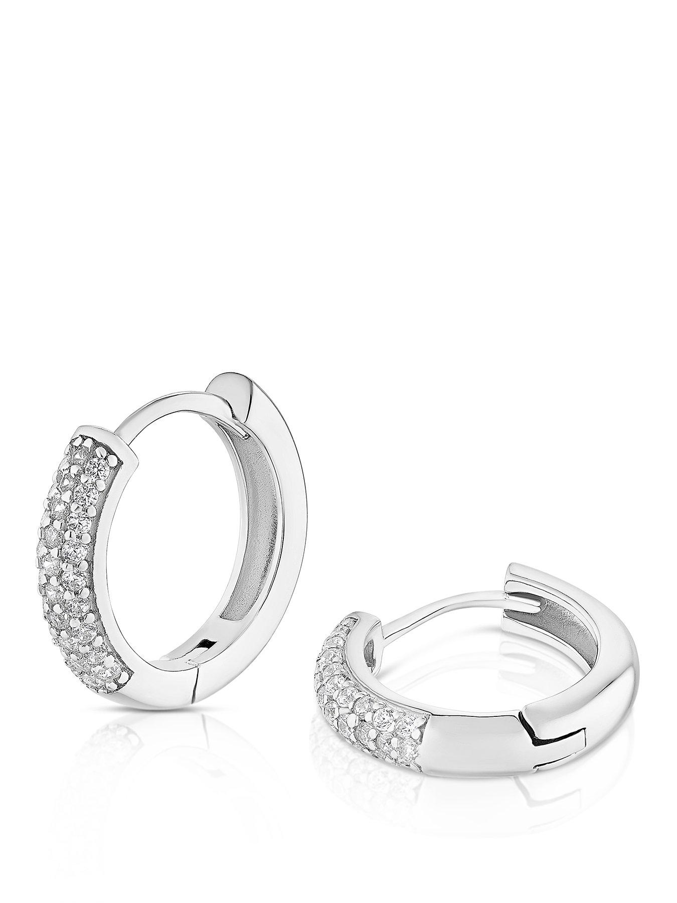 Image 1 of 2 of Ernest Jones Sterling Silver Rhod Cz Huggies - One Colour
