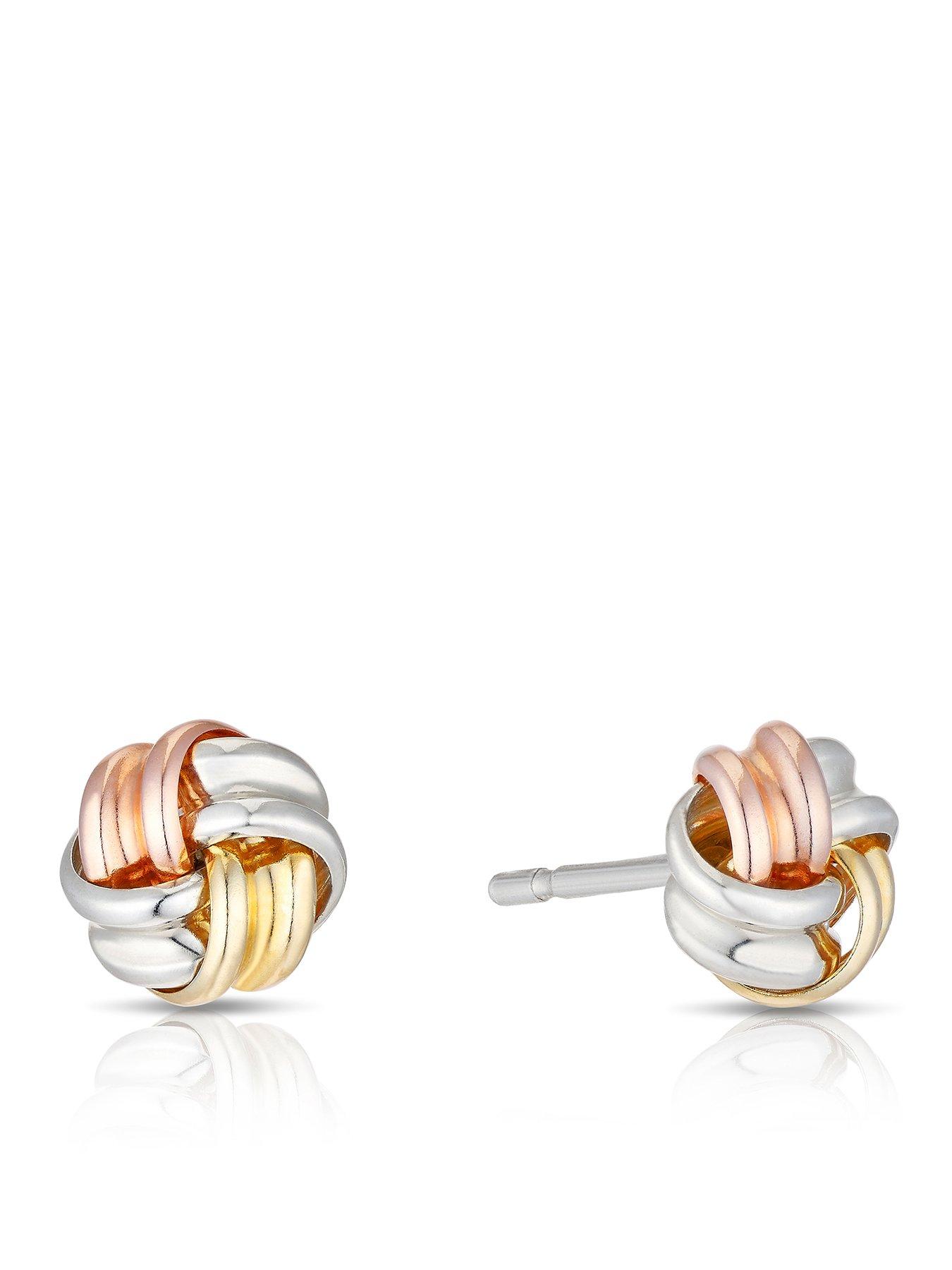 H. Samuel Sterling Silver 9ct Gold and 9ct Rose Gold Knot Studs 6mm - Tri-Colour