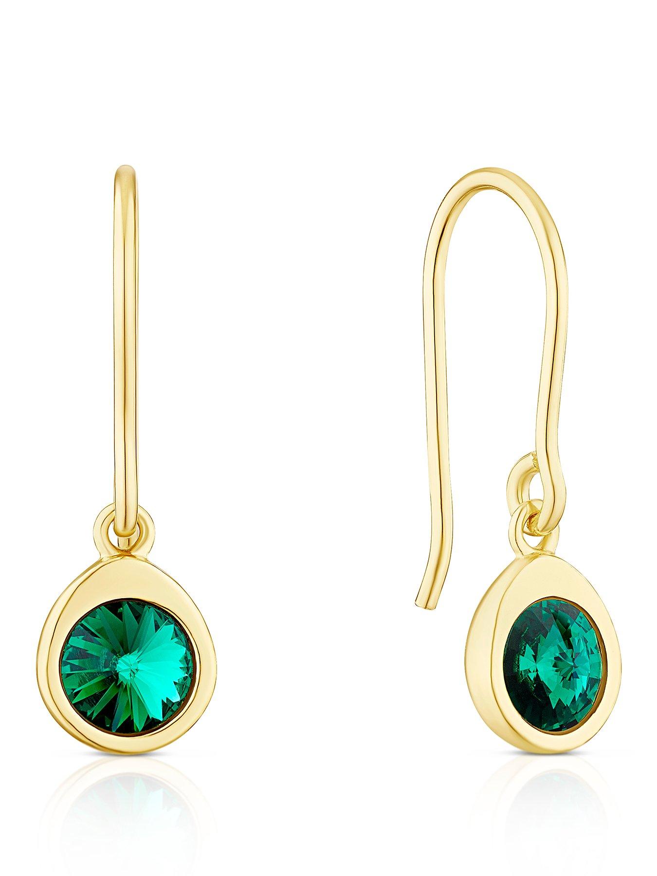  image of h-samuel-sterling-silver-gold-tone-emerald-preciosa-crystal-drop-earrings