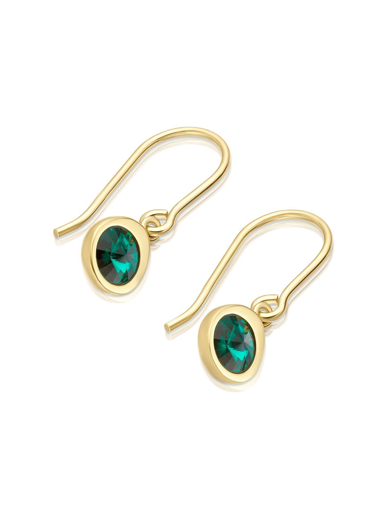  image of h-samuel-sterling-silver-gold-tone-emerald-preciosa-crystal-drop-earrings