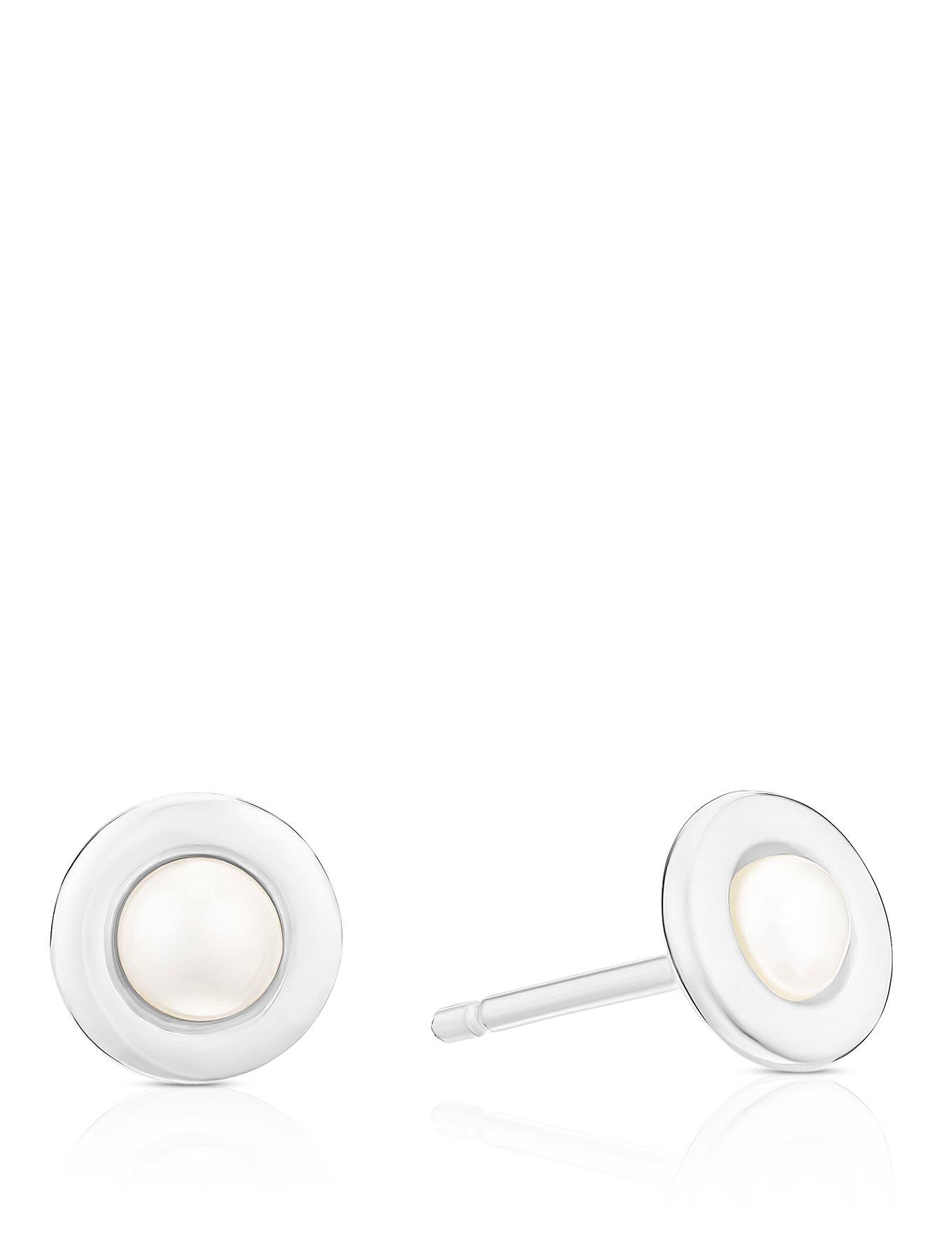 Ernest Jones Ss Freshwater Pearl Round Polish Studs - One Colour