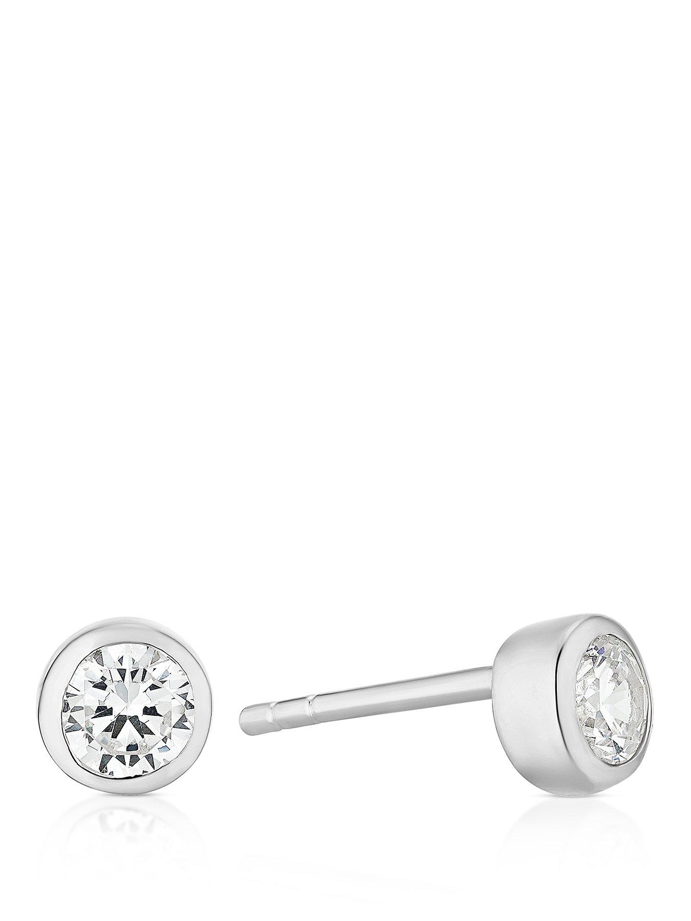  image of ernest-jones-sterling-silver-4mm-rubover-cubic-zirconia-stud-earrings