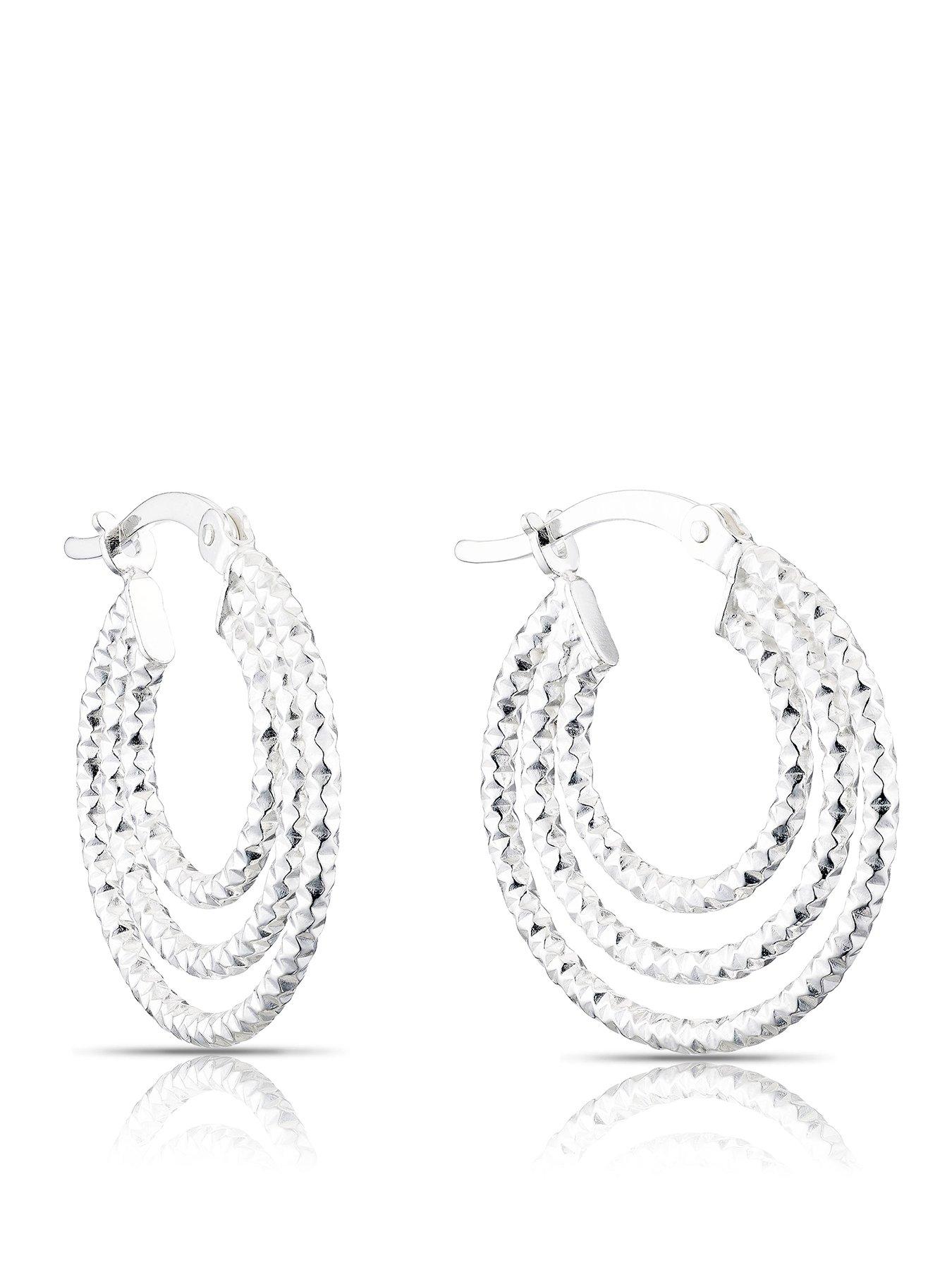 Ernest Jones Sterling Silver Diamond Cut Multi Layer Hoop Earrings
