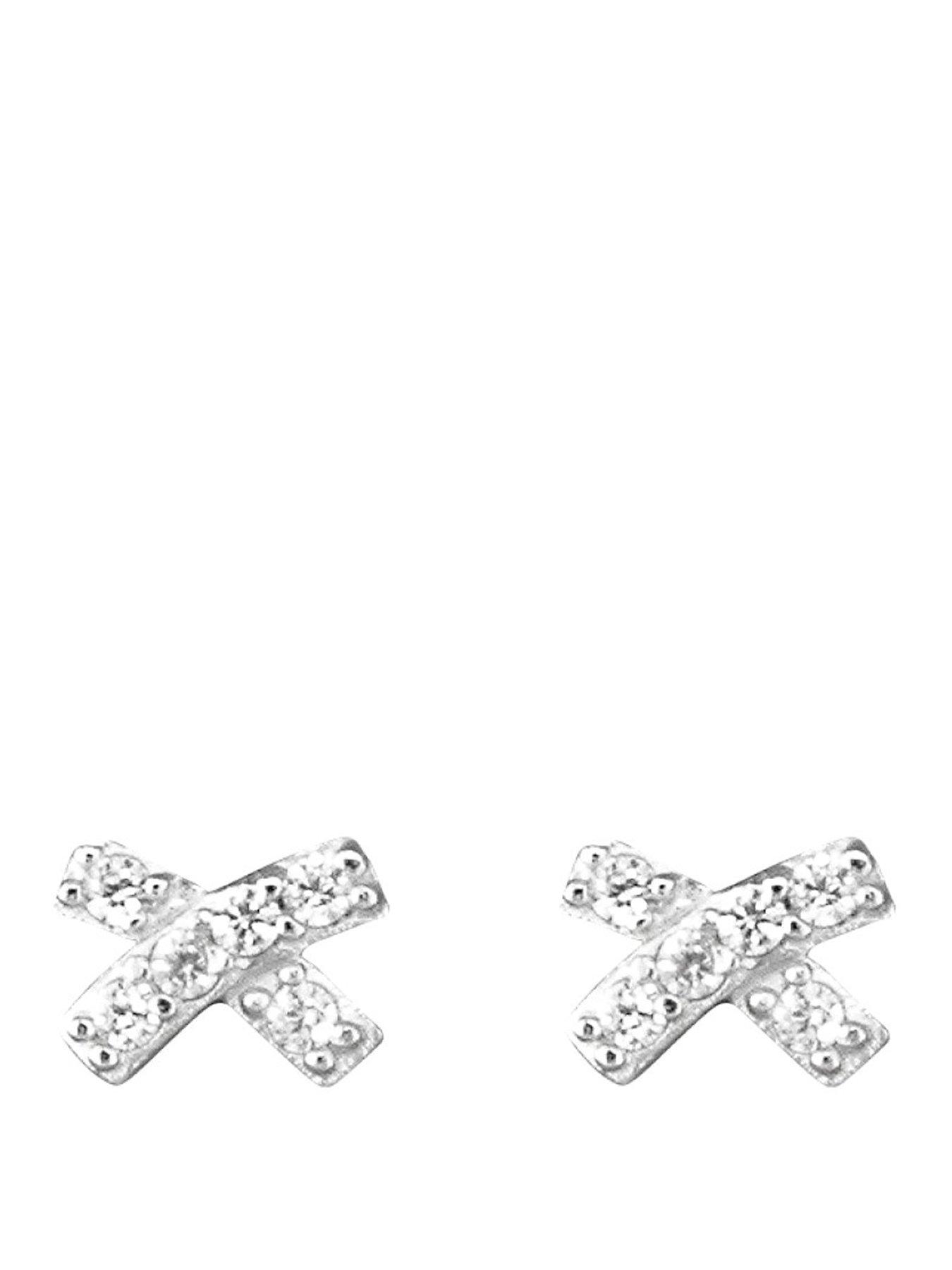 Ernest Jones Sterling Silver  &  Cubic Zirconia Kiss Stud Earrings